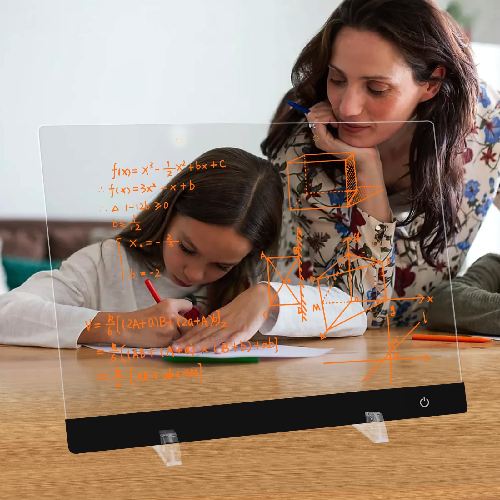 Lavagnetta in Acrilico con Luci LED 40x30cm, 5 Modalità e 6 Colori Bacheca Luminosa a LED, Lavagna Promemoria, Lavagna Magica, Trasparente Lavagnetta Cancellabile con Penna a 7 Colori Catena Supporto