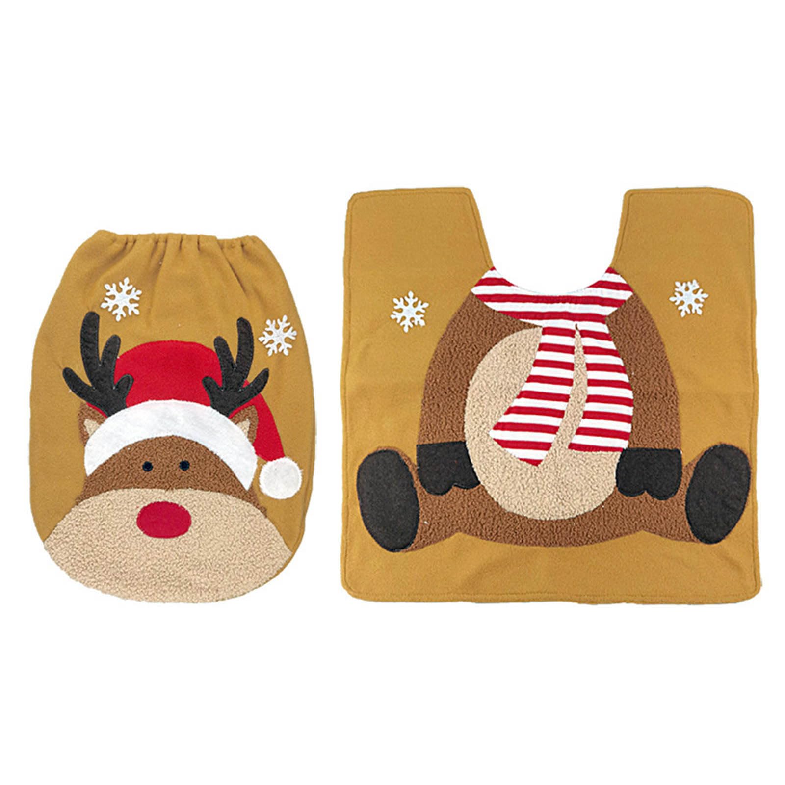 Kalttoy 2 Pieces Set Christmas Toilet Seat Cover Santa Snowman Toilet Cover Set Seat, Floor Mat