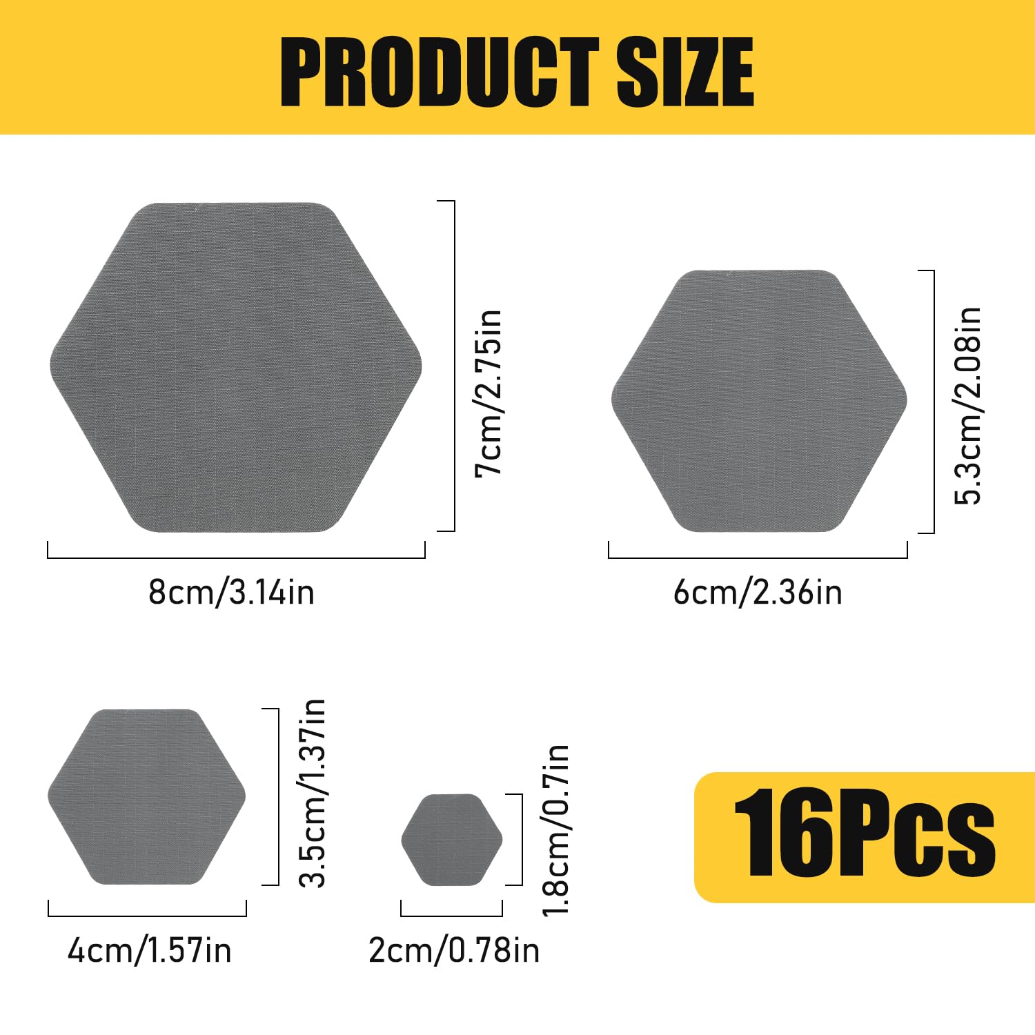 GYGYL Down Jacket Repair Patches, Self-Adhesive Waterproof Nylon Repair Patches for Jackets, Tents, Outdoor Gear and Technical Fabrics, Hex Shapes-16Pcs, Dark Gray