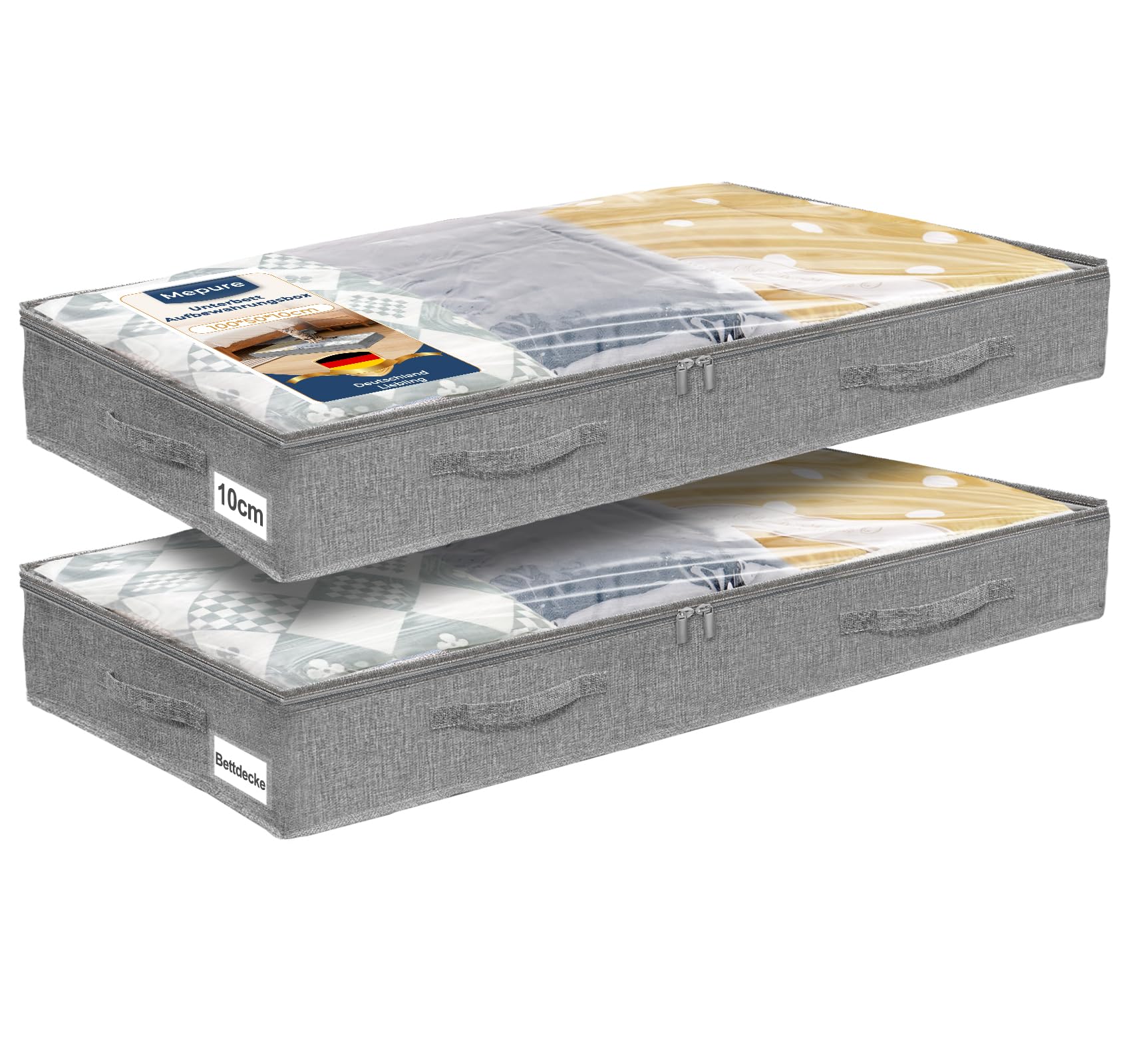 mepure Unterbett Aufbewahrungsbox 10cm Hoch, Ultraflach 100×50×10cm, 2pcs