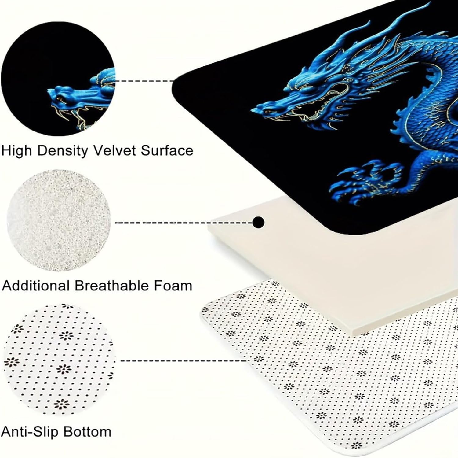 Blue Chinese Dragon Kitchen Mat Washable Non Slip Rugs Soft Kitchen Mats for Floor Set of 2 PCS Cushioned Absorbent Runner Standing Rugs for Home Sink Laundry Office