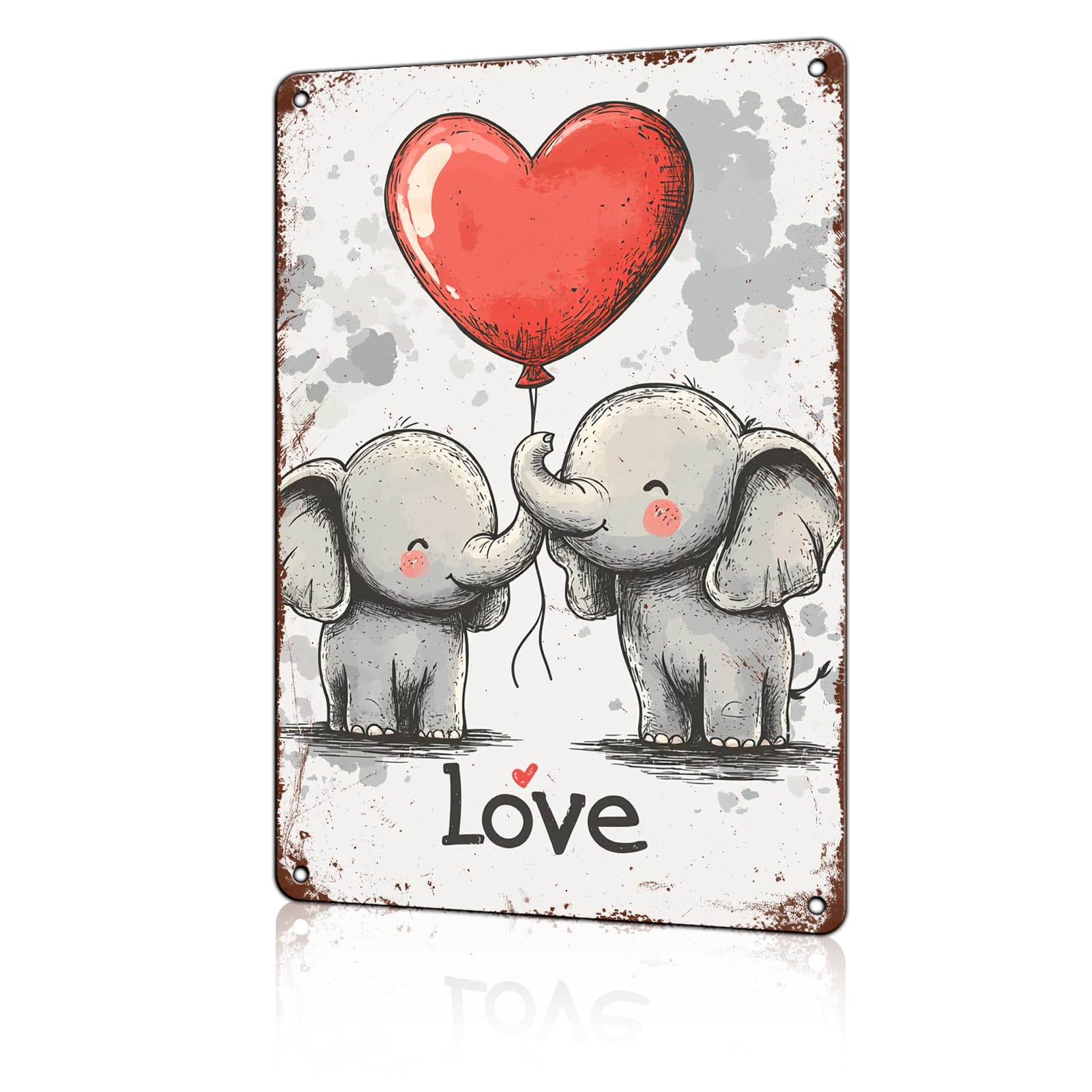 Anceky Tin Sign Elephant Love Sign Vintage Aluminum Sign Metal Sign Wall Decor for Cafe Garage Kitchen Yard Outdoor 12×16 Inch