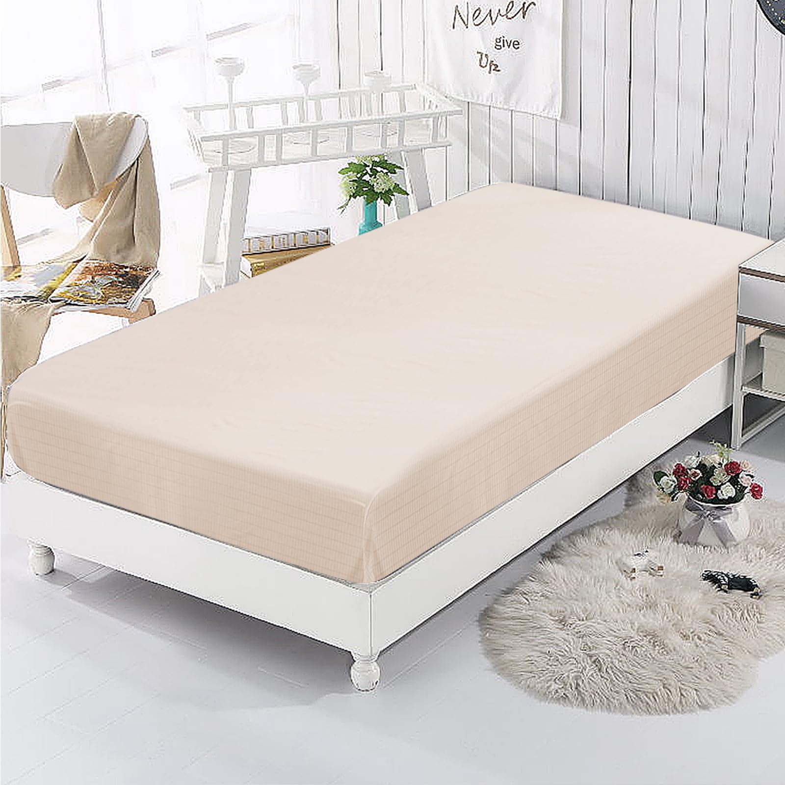 Grounding Sheet, Twin XL/Full XL/Queen/King/Cal-King Size Full Cover Anti Static Cotton Earthing Bed Cover, Skin Friendly Grounding Bed Sheet (Beige, Twin XL(12in Heightness))