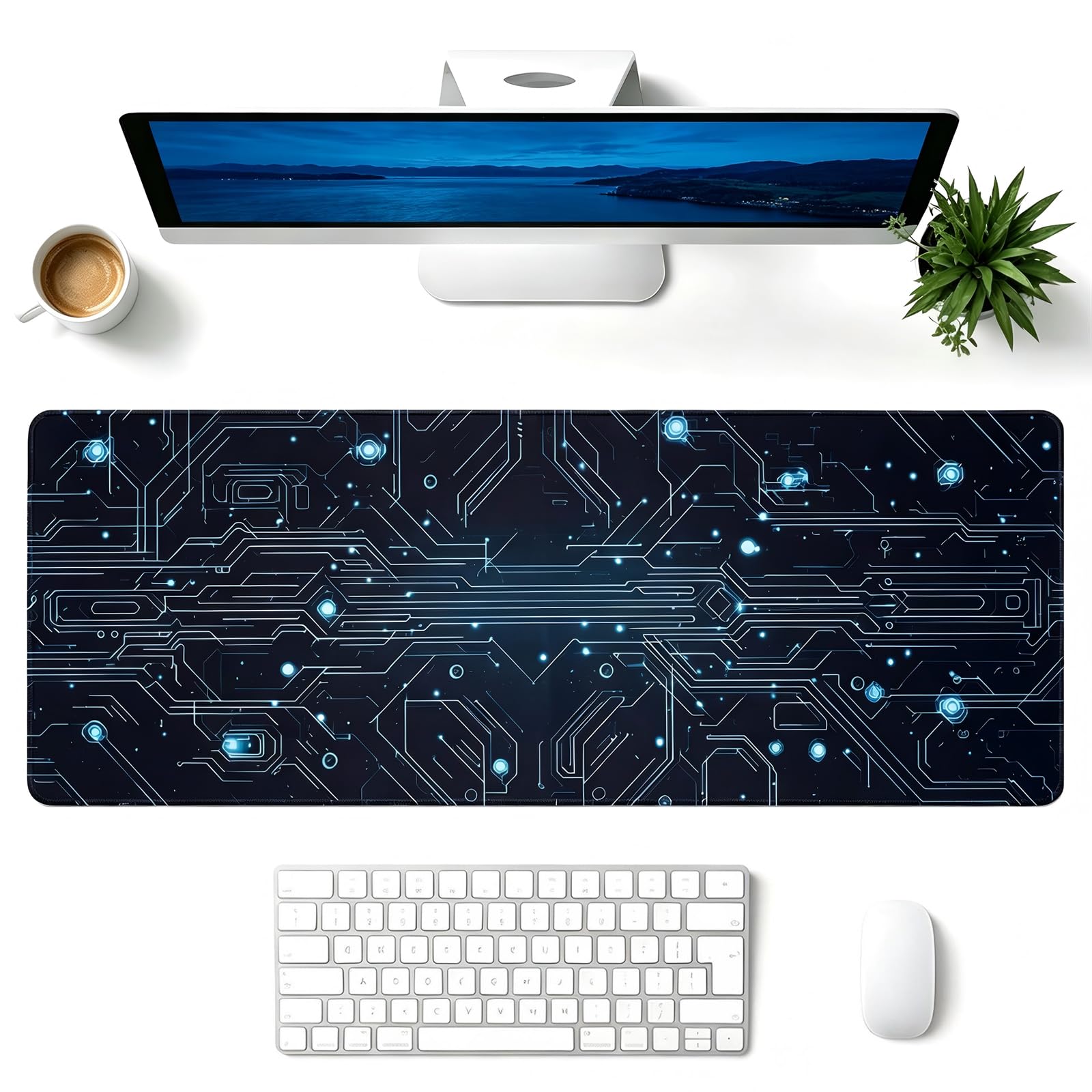 Dakuailo XXL Gaming Mauspad 80 x 30 cm, Schreibtischunterlage, Black Green | Rutschfeste Gummibasis, vernähter Rand, glatte Oberfläche, 3 mm, pflegeleicht, für Büro, Homeoffice und Gaming