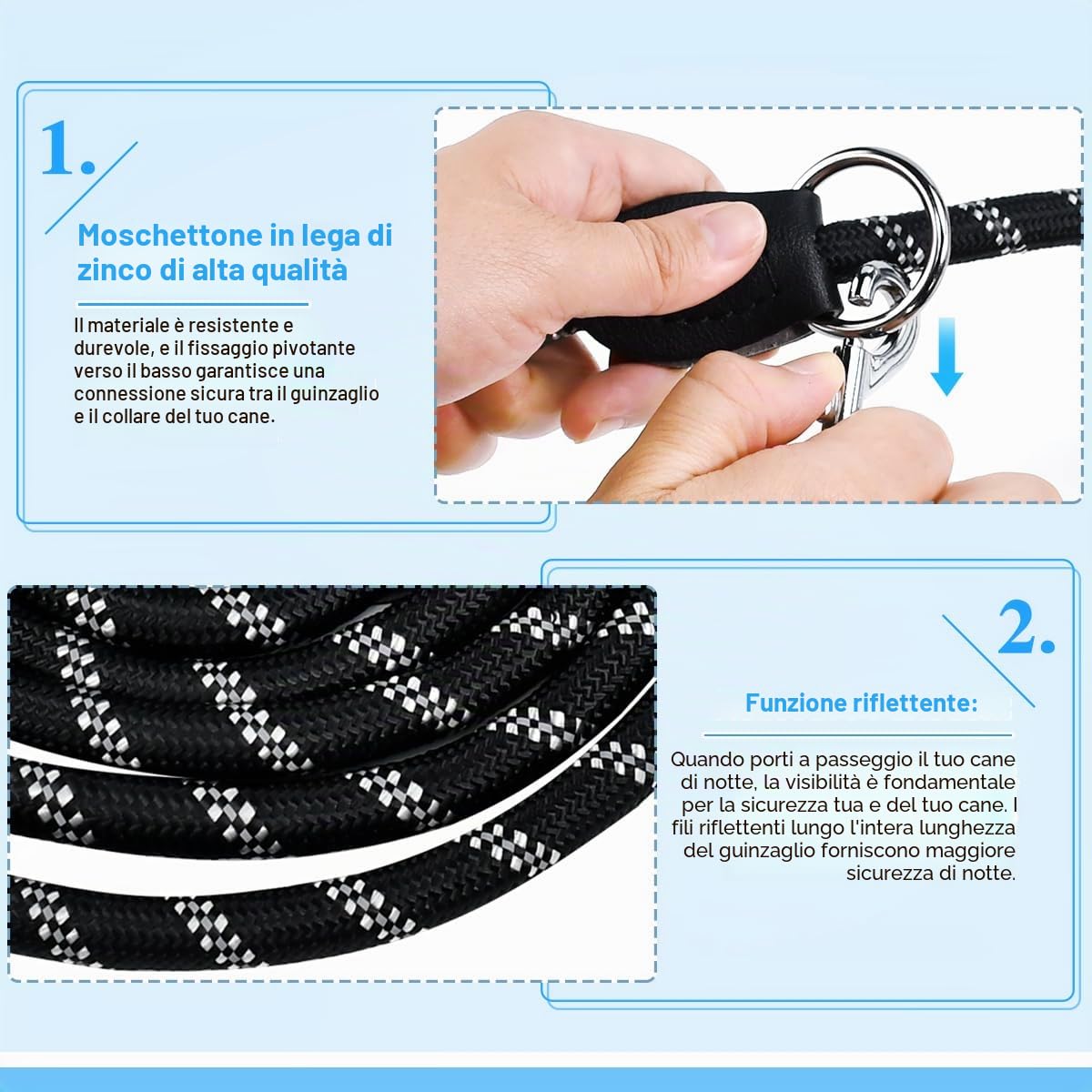 Guinzaglio per Cani, 300cm Guinzaglio Regolabile per Cani Riflettente | Multifunzionale Riflettente Doppio Guinzaglio in Nylon con 2 Moschettoni e Borsa Portaoggetti, Tutti i Cani