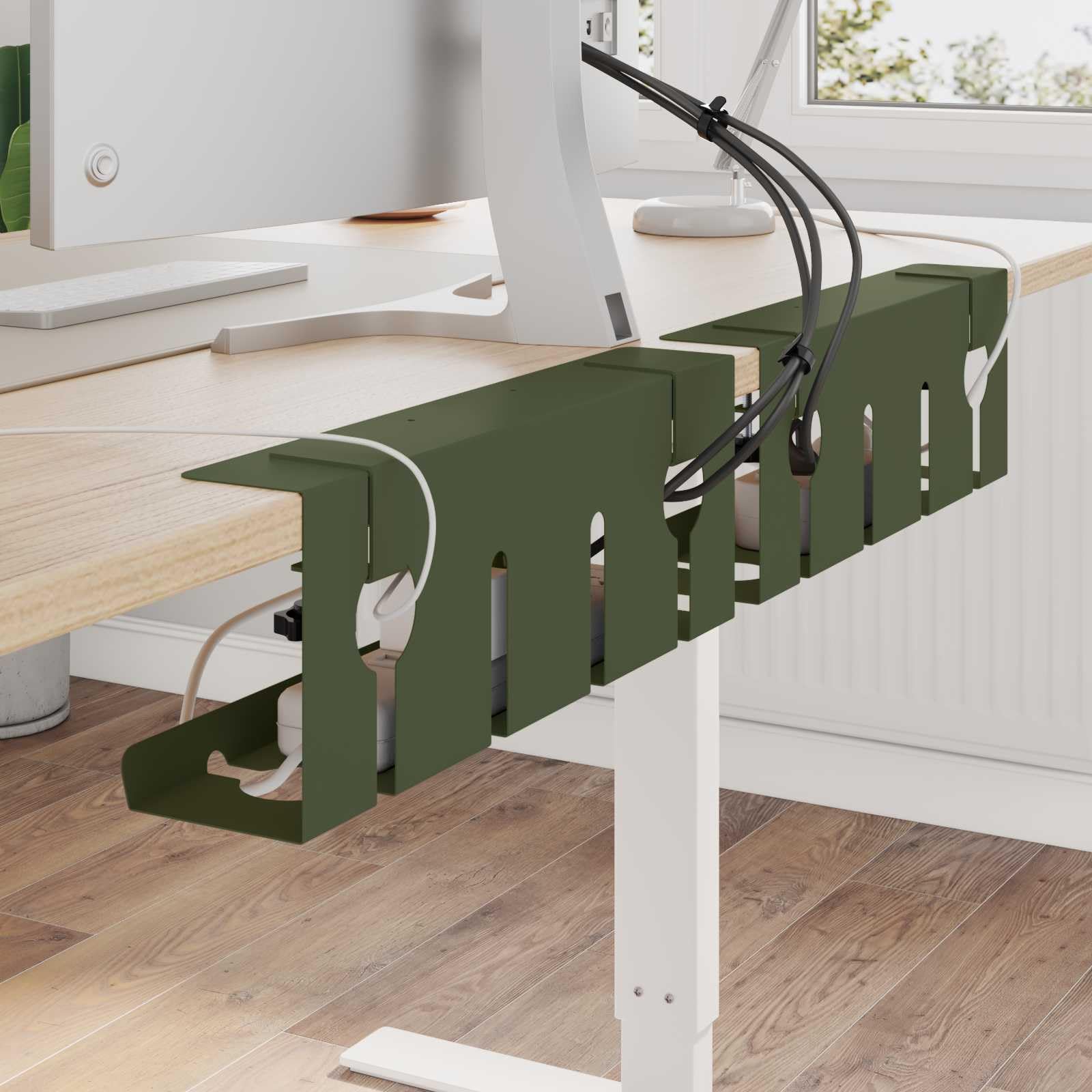 Kabelmanagement Tray Set 2 Stück in Olivgrün für Schreibtisch, Kabelkanal Organizer, Kabelbox und Halter, platzsparend, mit Klemm- und Schraubbefestigung, kompatibel mit Büro, Gaming