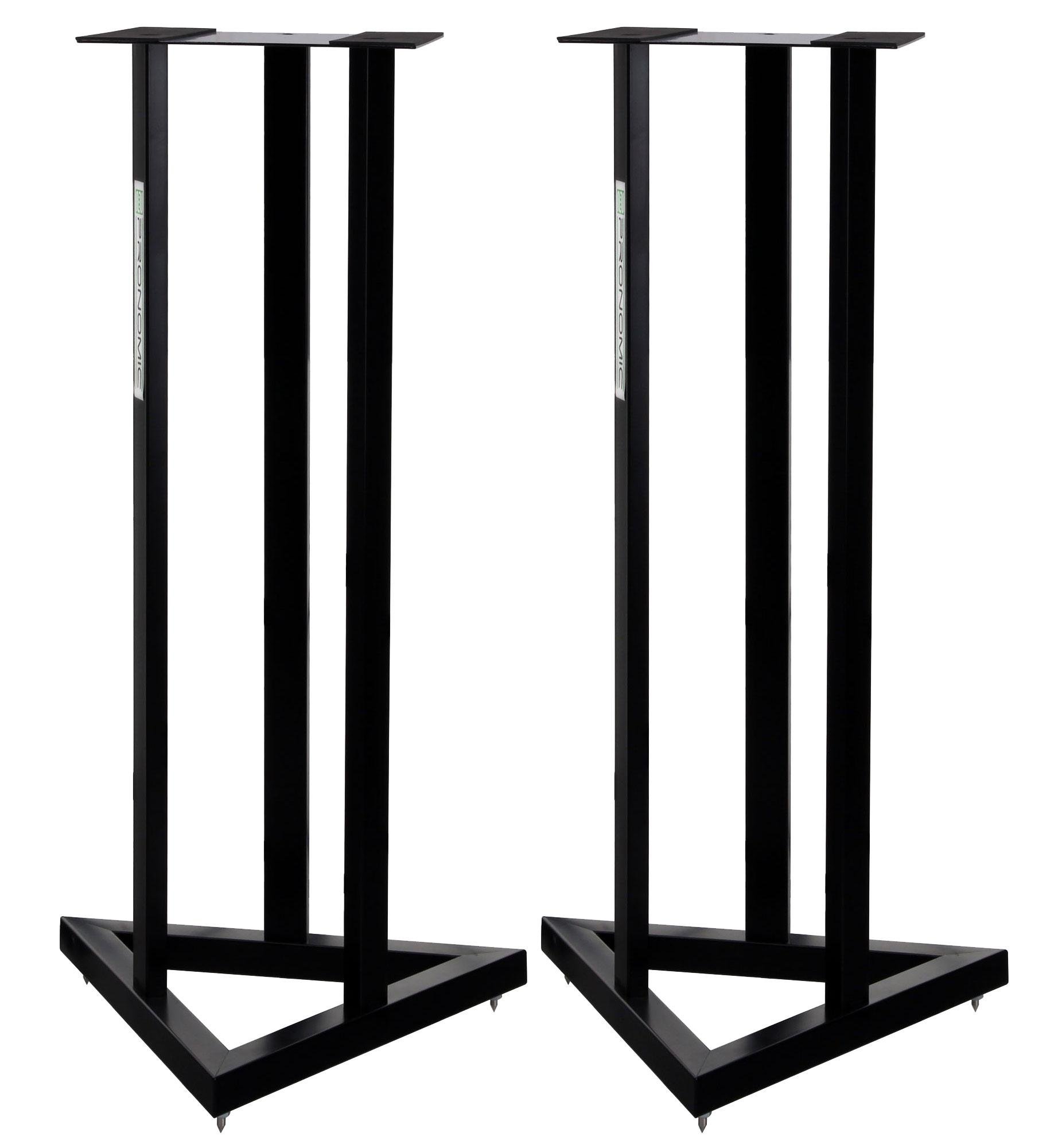 Pronomic 2X Pieds SCS-20 pour Moniteur Studio, 90 cm, Base Triangulaire, Pieds Caoutchouc/Spikes, goupille sécurité, Acier, Plateau avec Bande Caoutchouc, Noir thermolaqué.