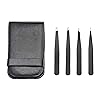 Amazon Basics Pinzas para vello facial, cejas, pestañas, juego de 4, estuche de viaje profesional de acero inoxidable, color negro
