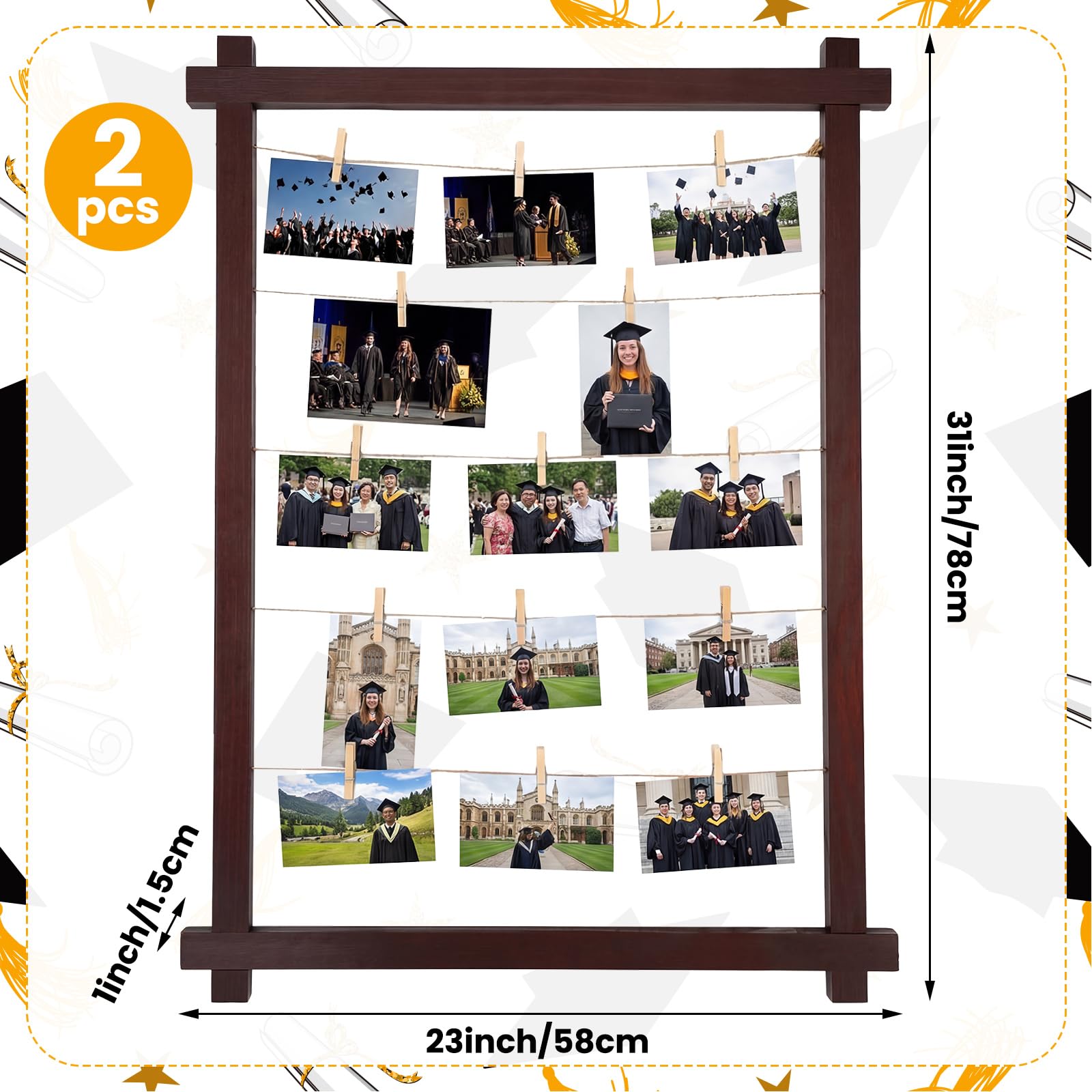 Cinnvoice Foto-Anzeigetafel mit Lichtern, 78,9 x 58,9 cm, freistehende Foto-Anzeigetafel mit Clips, 2026 Grad Tafelaufsatz, Dekoration für Abschlussfeier, Party, hängende Postkarten, Grußkarte