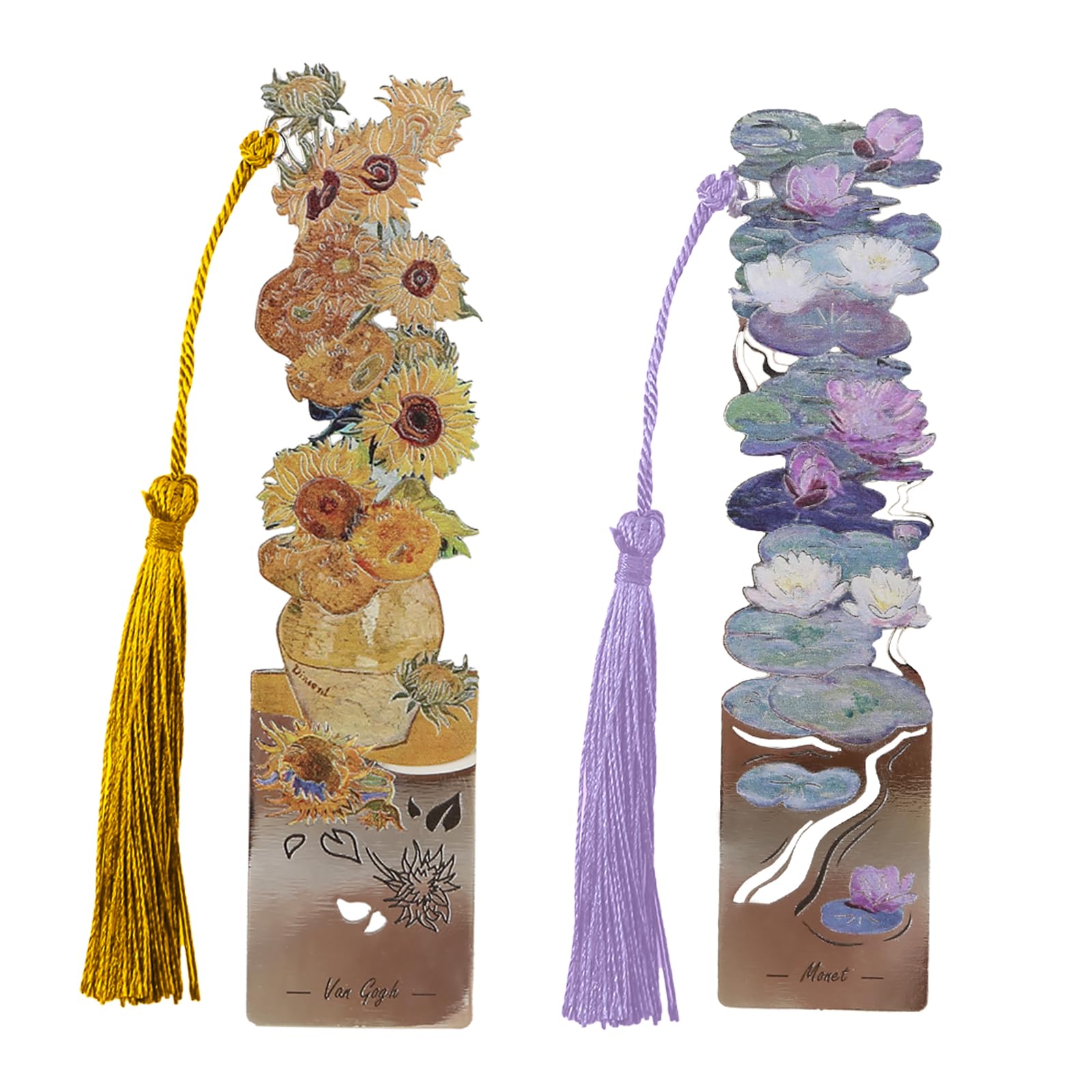 Sgbvzbd 2 PCS Metal Bookmarks with Tassel, Pretty Women's Bookmarks - Water Lilies and Sunflowers Design (BKM-046-001)