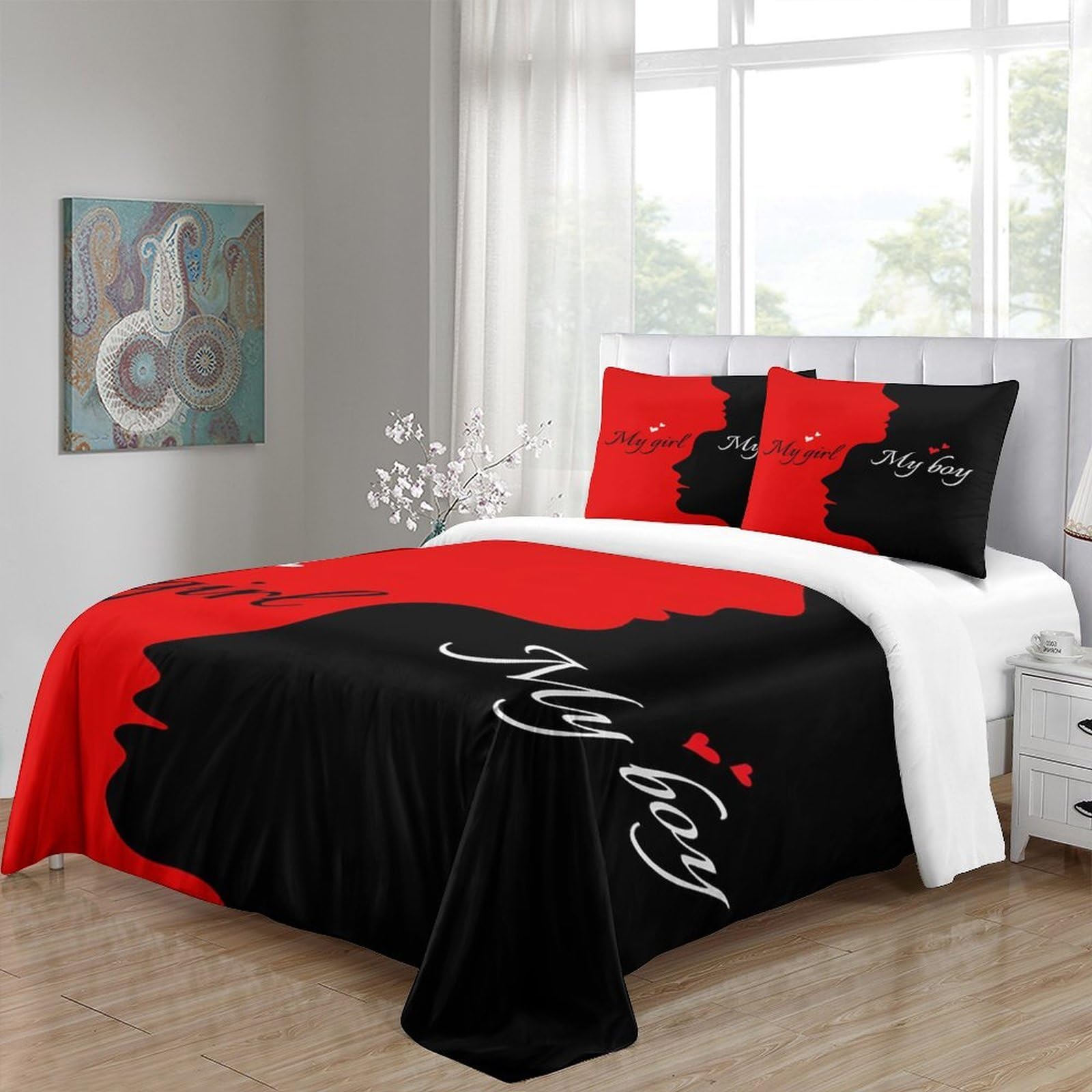 Romantische Pärchen-Silhouetten Bettwäsche Set, 3D Drucken Bettbezug Super King（260x220cm）, Kissenbezug Für Home Deko, Motiv, Geschenk 3er Mit Reißverschluss