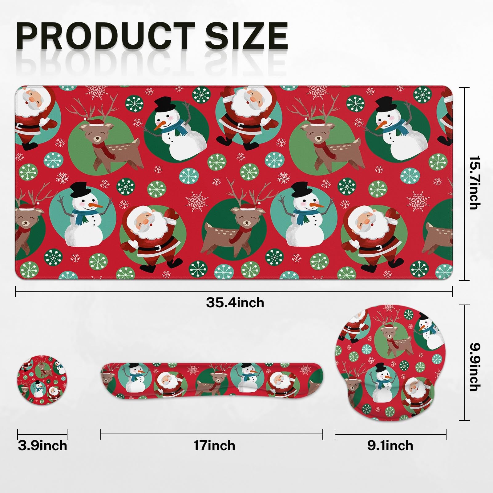 Britimes Tastatur-Mauspad-Set "Merry Christmas", Schneemann, Weihnachten, 4-in-1, großes Mauspad + Tastatur-Handgelenkauflage, Maus-Handgelenkauflage, Untersetzer, ergonomisches Design für Heimbüro,