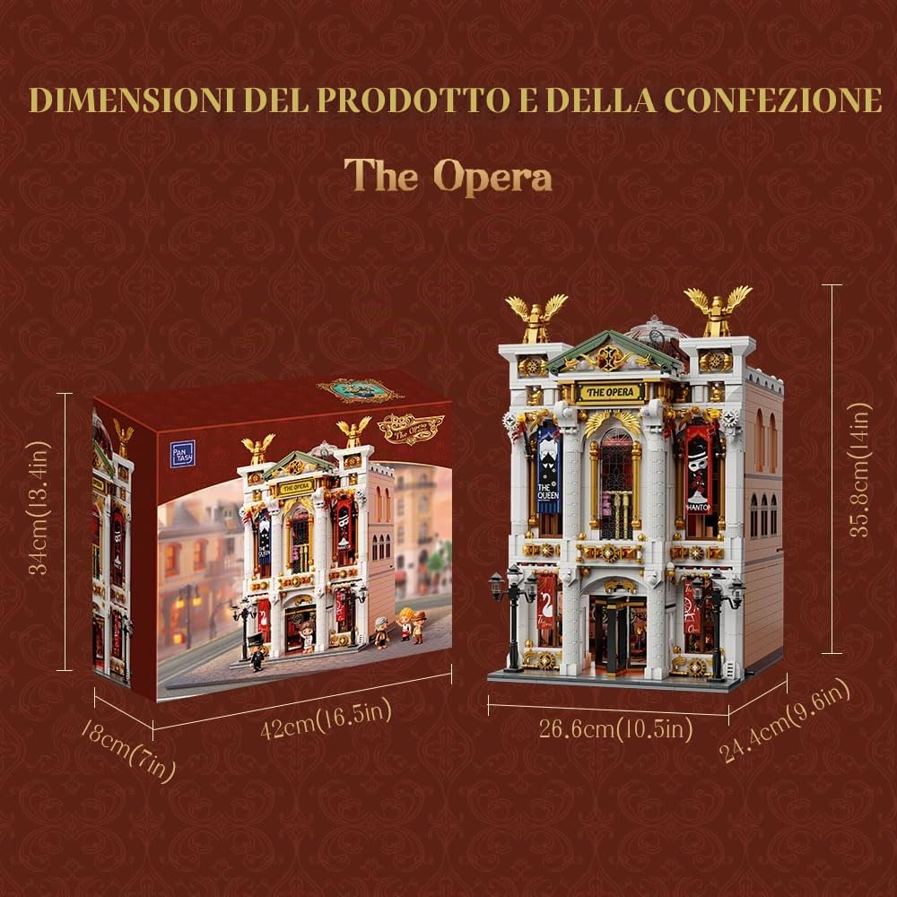 PANTASY Vintage European Grand Theater Building Set, Modello Modulare con Lampadario di Cristallo, Cupola Trasparente Scenari Urbani Espandibili Teatro Retrò da Collezione per Adulti