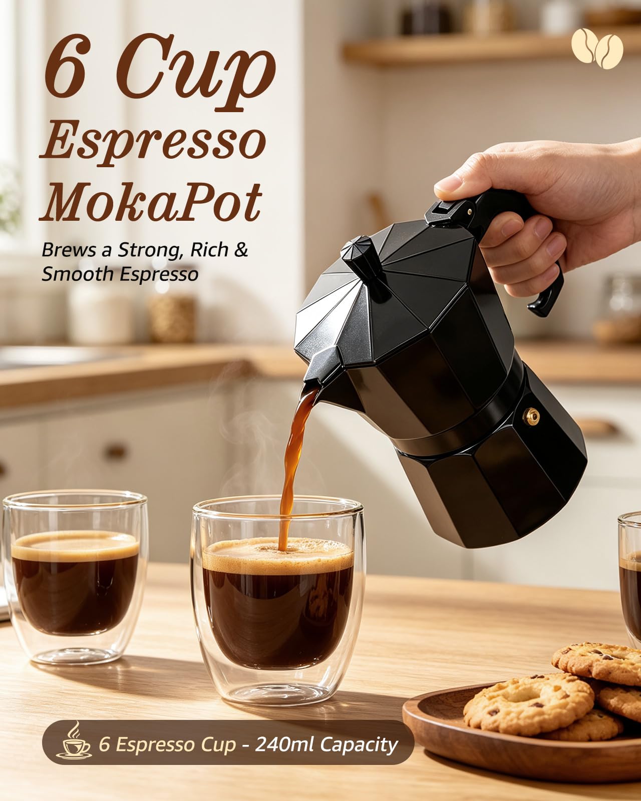 Aigostar Cafetera Italiana 6 Tazas Inducción Personalizable