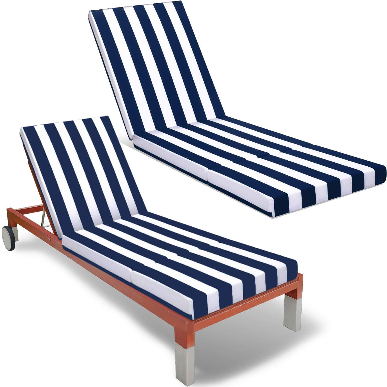 Pinkunn 2 Pcs Chaise Lounge Cushion Outdoor Lounge Chair Cushions 21 x 72 x 3 Inch Bench Seasonal Replacement Cushions for Summer Patio Bench Pool Beach (Navy Blue,White) Striped