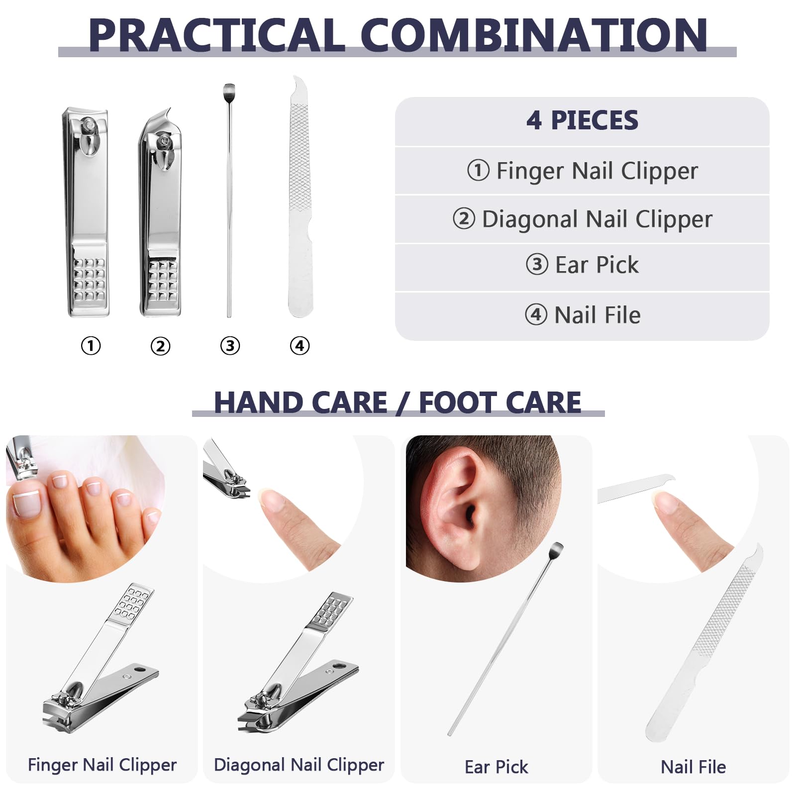 Geosar Juego de 50 piezas de manicura de viaje, cortaúñas, pedicura, herramientas profesionales para el cuidado de las uñas, de acero inoxidable, con estuche de viaje portátil, regalos para la familia
