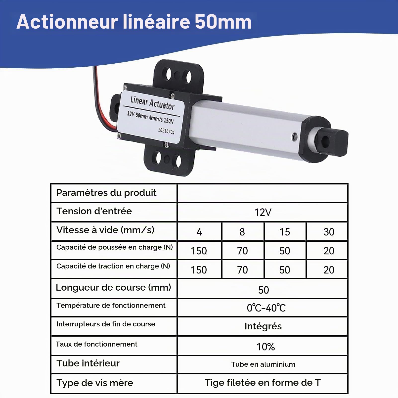 Actionneur Linéaire 50mm, Interrupteur De Fin De Course Interne Moteur D'actionneur Actionneur électrique Micro Linéaire électrique 12v DC Mini Pour L'industrie Automobile (50mm-4mm/S-150n)