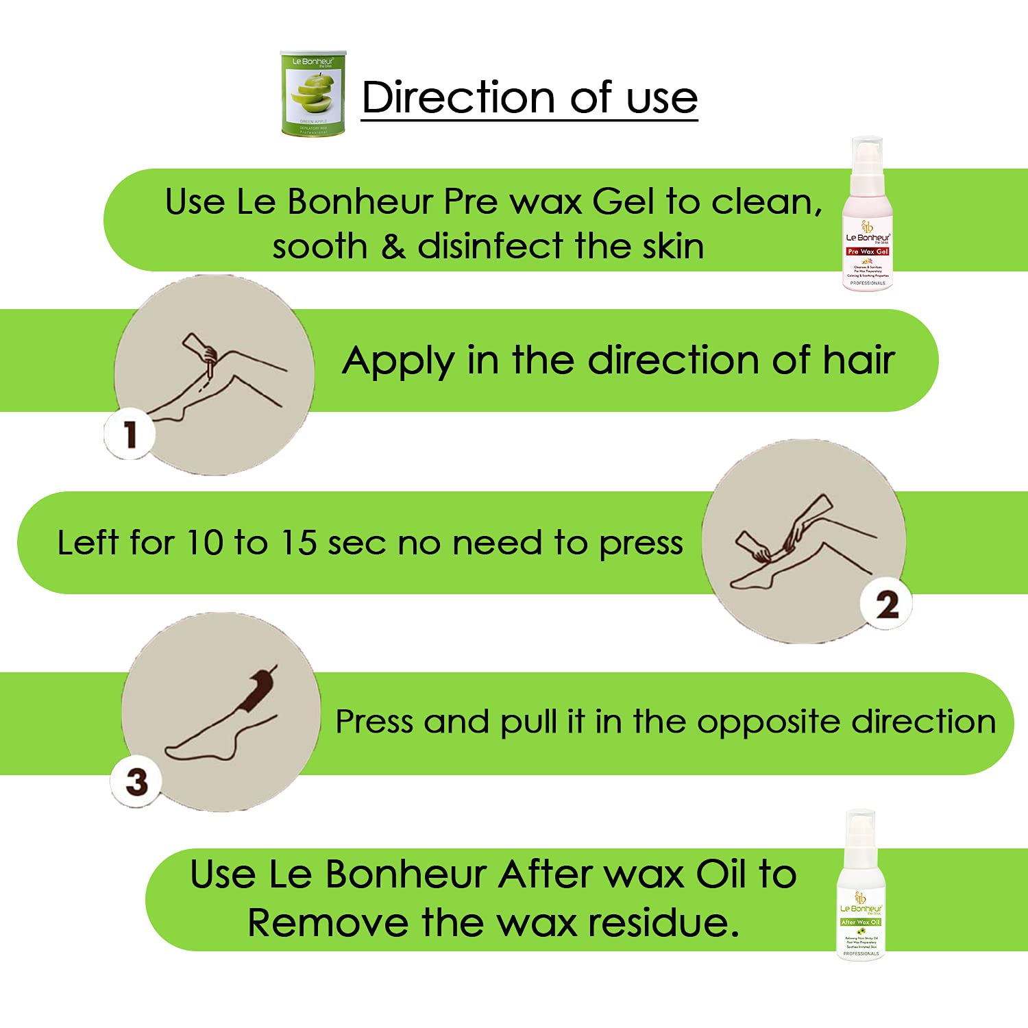 Le Bonheur Green Apple Liposoluble Wax 800g | Hair Removal Wax for Full Body | Sensitive Skin | Sensitive Body Parts | Skin Delicate Areas 2