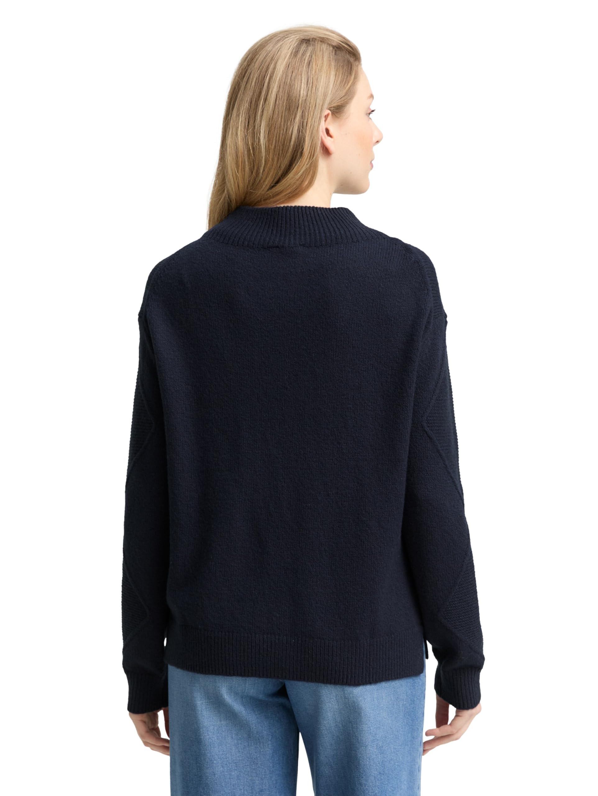 TOM TAILOR Damen 1049140 Loose Fit Strickpullover mit Stehkragen (1er Pack)