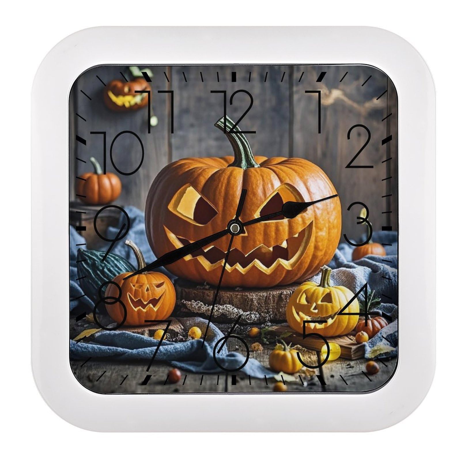 LZQPOEAS Halloween Pumpkin Wall Clock Fashionable Versatile Silent Wall Clock Simple Elegant Non Ticking Analog Clocks Easy to Install Square Modern Clocks for Home Decoration