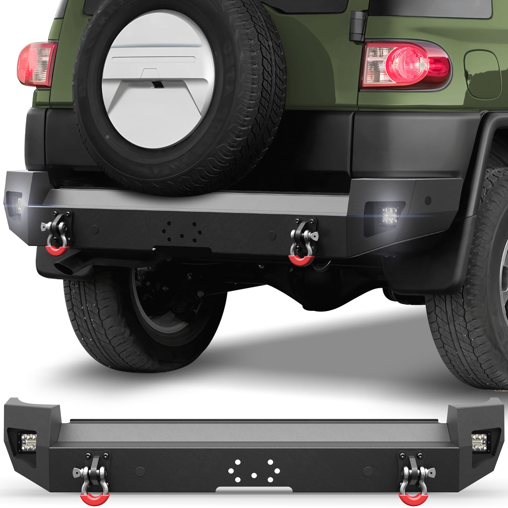FJ Cruiser Rear Back Bumper w/Lights for 2007-2014 Toyota FJ Cruiser, Off-Road Back Bumper w/D-rings