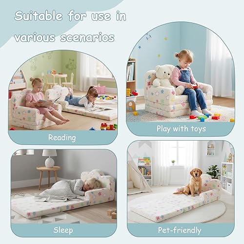 Miniatura 125 de Tiita Silla para niños, cómodo sofá plegable para niños, sofá ligero para niños con asa de transporte y bolsillos laterales, reposabrazos de espuma