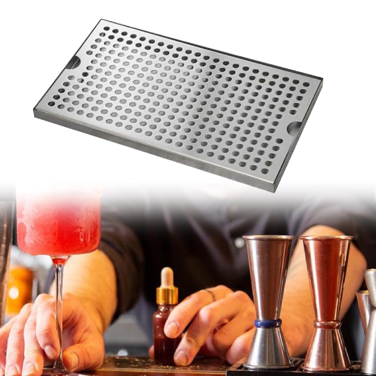 Vaschetta raccogligocce in Acciaio Inox per Birra - vaschetta da banco per Bar, Adatta per Attrezzature per la Produzione di Birra in casa, Dimensioni 30x17,5x1,5 cm, Ideale per Bar e Pub ca