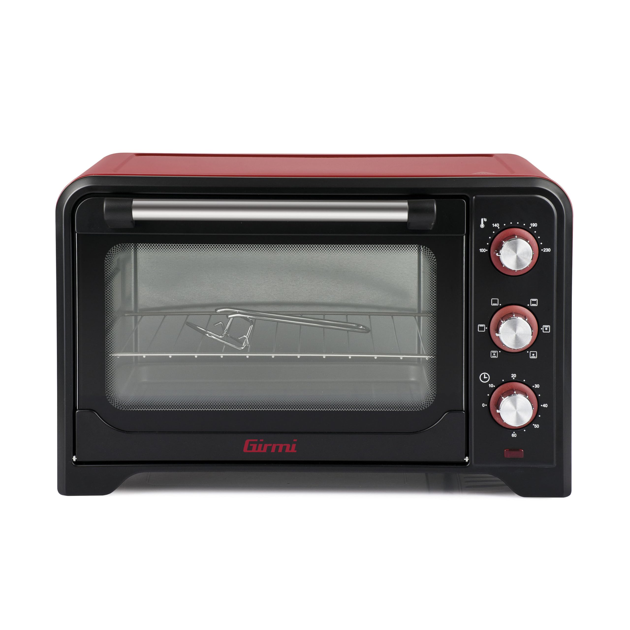 Girmi FE30 Forno Elettrico 1600 W Ventilazione Luce interna Timer Termostato regolabile 230° 4 resistenze Griglia Inox Nero Rosso