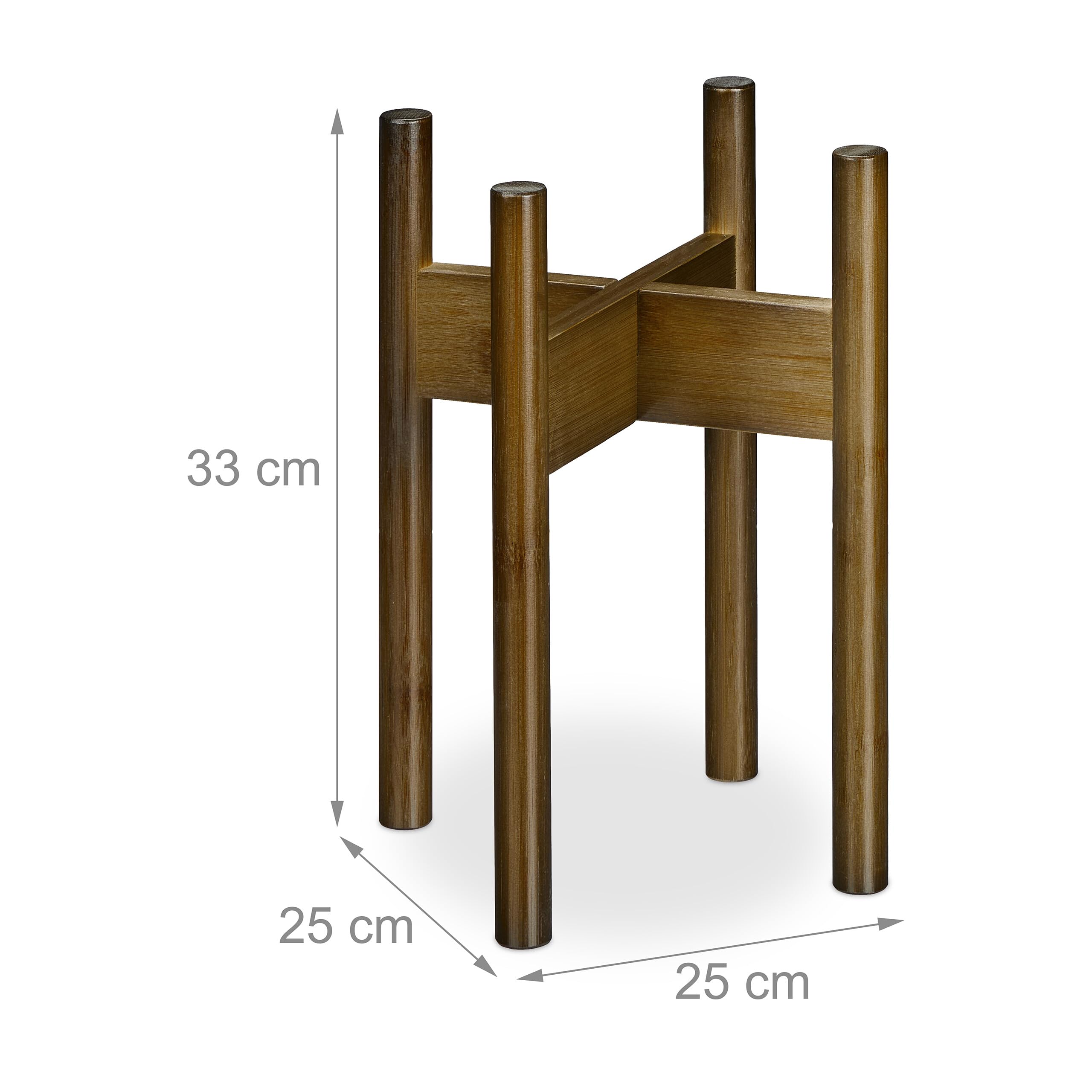 Relaxdays Support pour Pot de Fleurs, Lot de 3, D: 20 cm, Porte-Plante, Meuble pour Plantes, Bambou, Marron