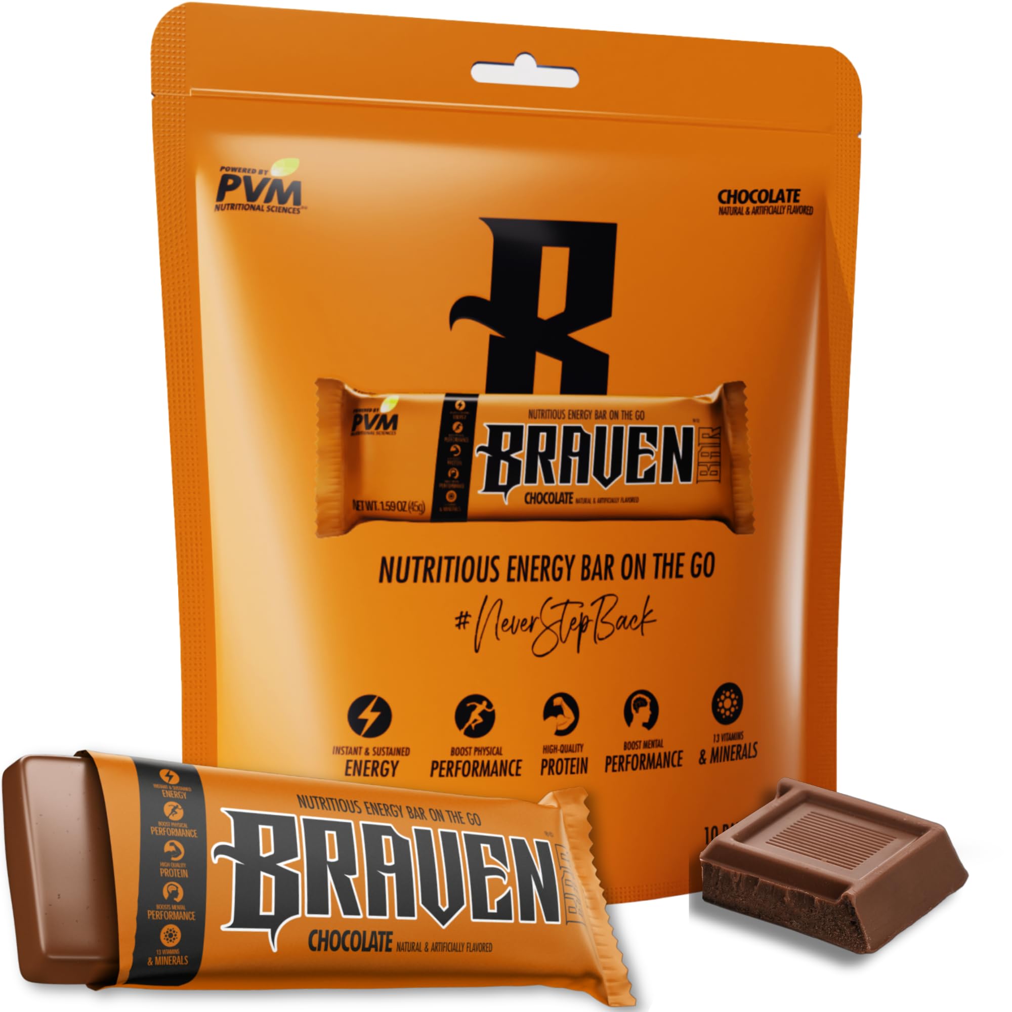 PVM BRAVEN Energy Bars, Nutrition and Energy on the GO, Quality Protein, Instant and Sustained Energy, Ideal Sport Snack, Healthy alternative to sweets/candy, (Pack of 10)