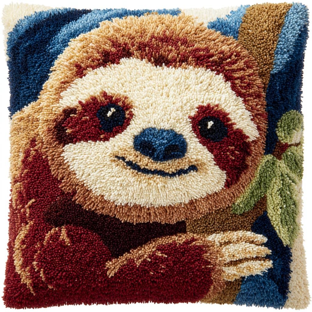 WallustrioaW Latch Hook Cushion Kits 17x17in,Animal Sloth
