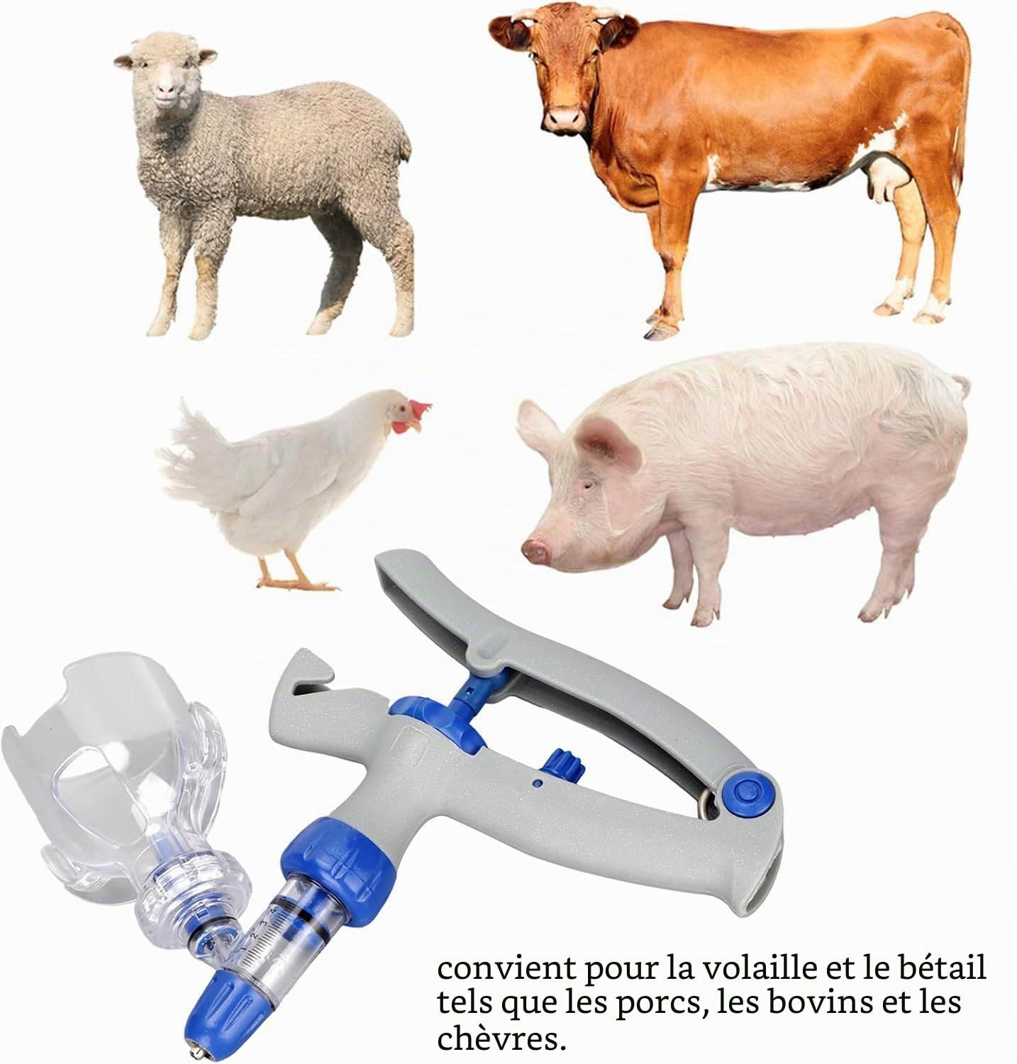 Seringue Vétérinaire de 5 ML, Pistolet Injecteur à Seringue Continue Réglable avec Flacon de Vaccin, Seringue à Recharge Automatique pour Bétail, Poulet, Mouton, Cochon