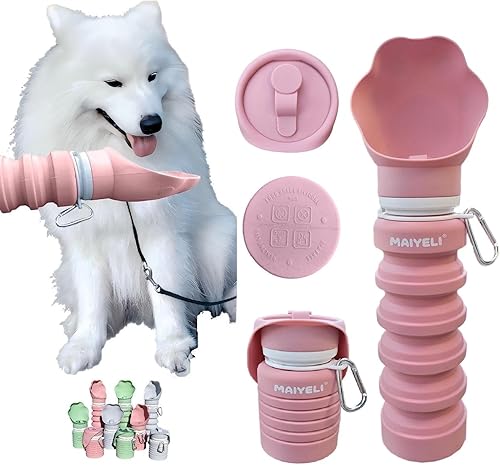 Miniatura 8 de Botella de agua para perros plegable y portátil, dispensador de agua de 9 a 17 onzas y cuenco plegable, capacidad de 5 niveles en 1, clip