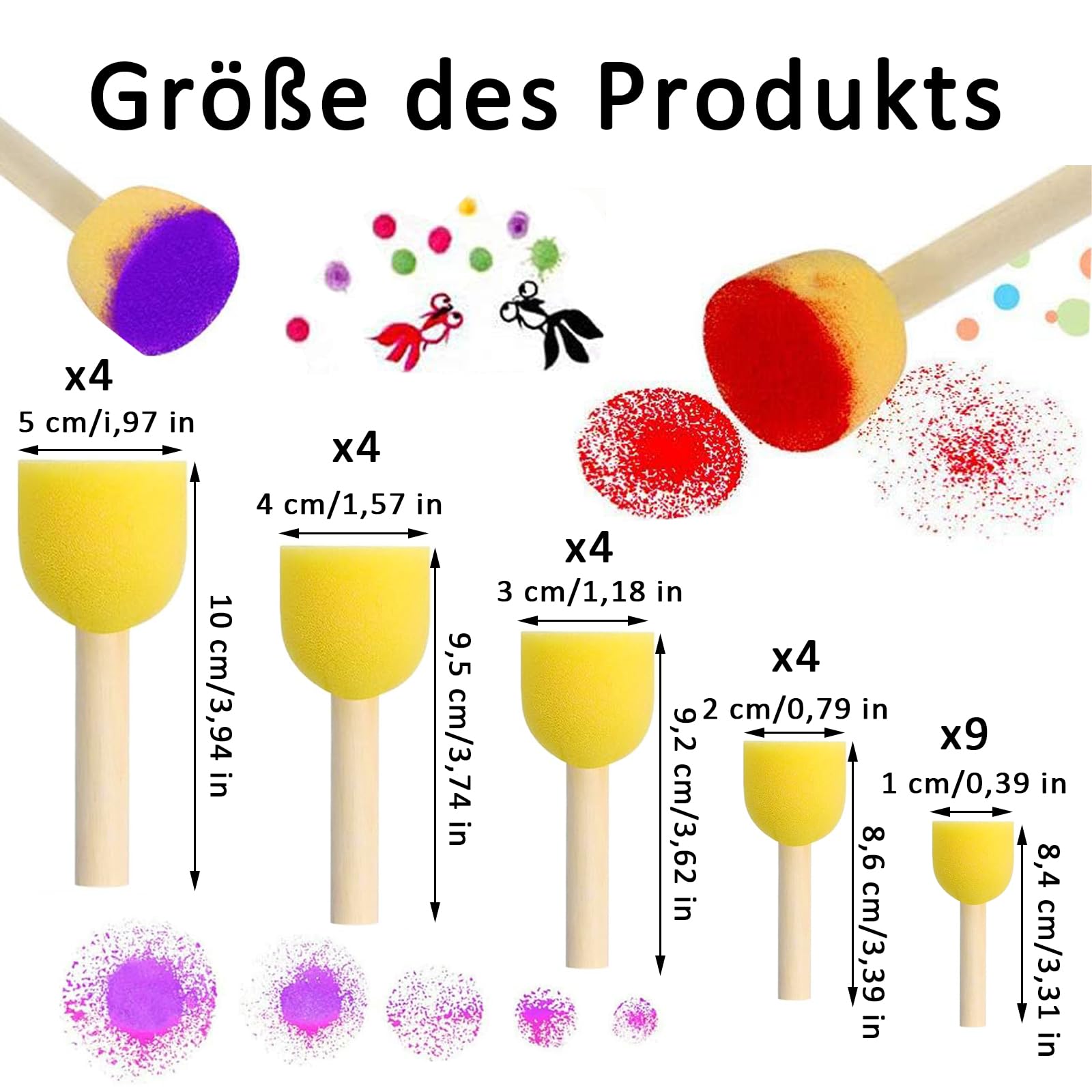 Set De 35 Pinceaux éponge Manche Bois - Tampons Ronds Et Fleurs, Pour Peinture, Artisanat, Activités Enfants - 7