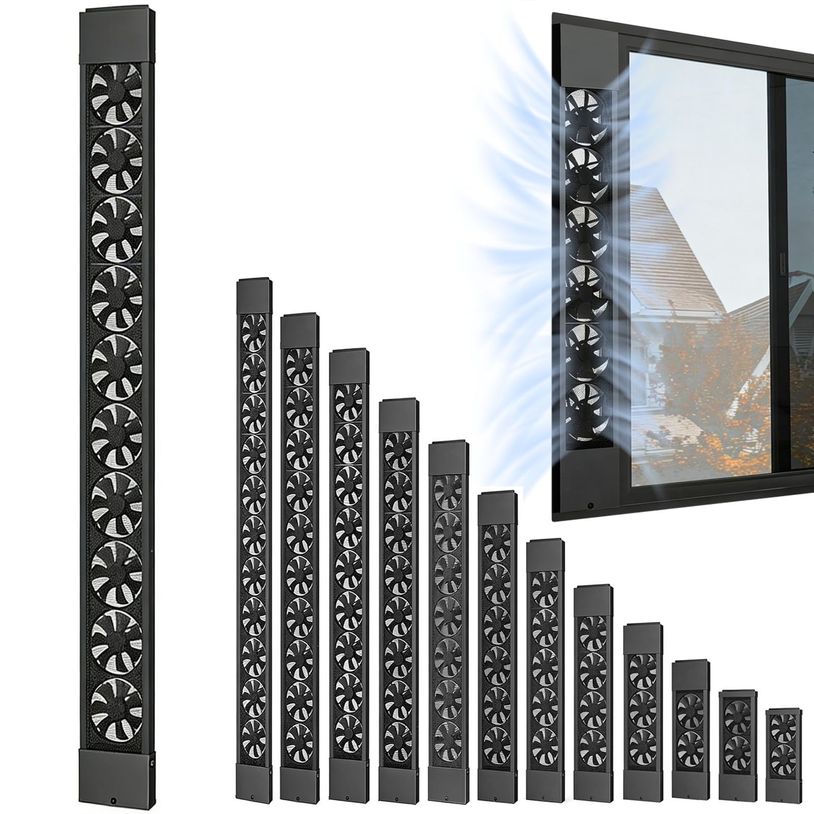 Ausziehbarer Fensterabluftventilator, Fensterventilator for Schiebefenster, Doppelmotor 2800 U/min mit Einstellbarer Geschwindigkeit, für Küche, Schlafzimmer, Badezimmer,146~158cm/57.48~62.2in