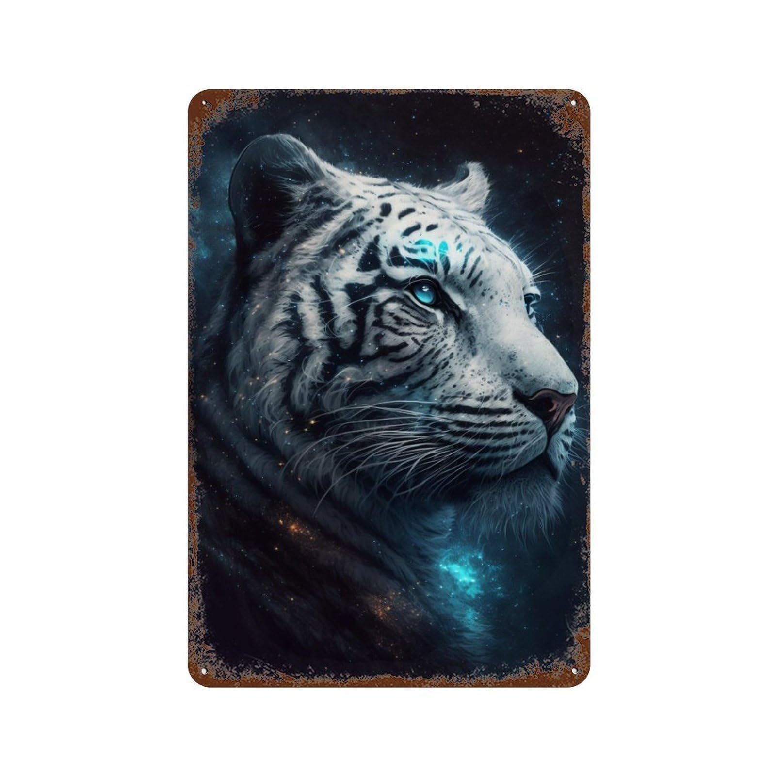 Galactic Tiger Portrait -5 Rustic Tin Plaque 11.8"x7.9", Industrial Home Decor for Pub, Kitchen And Man Cave Decor
