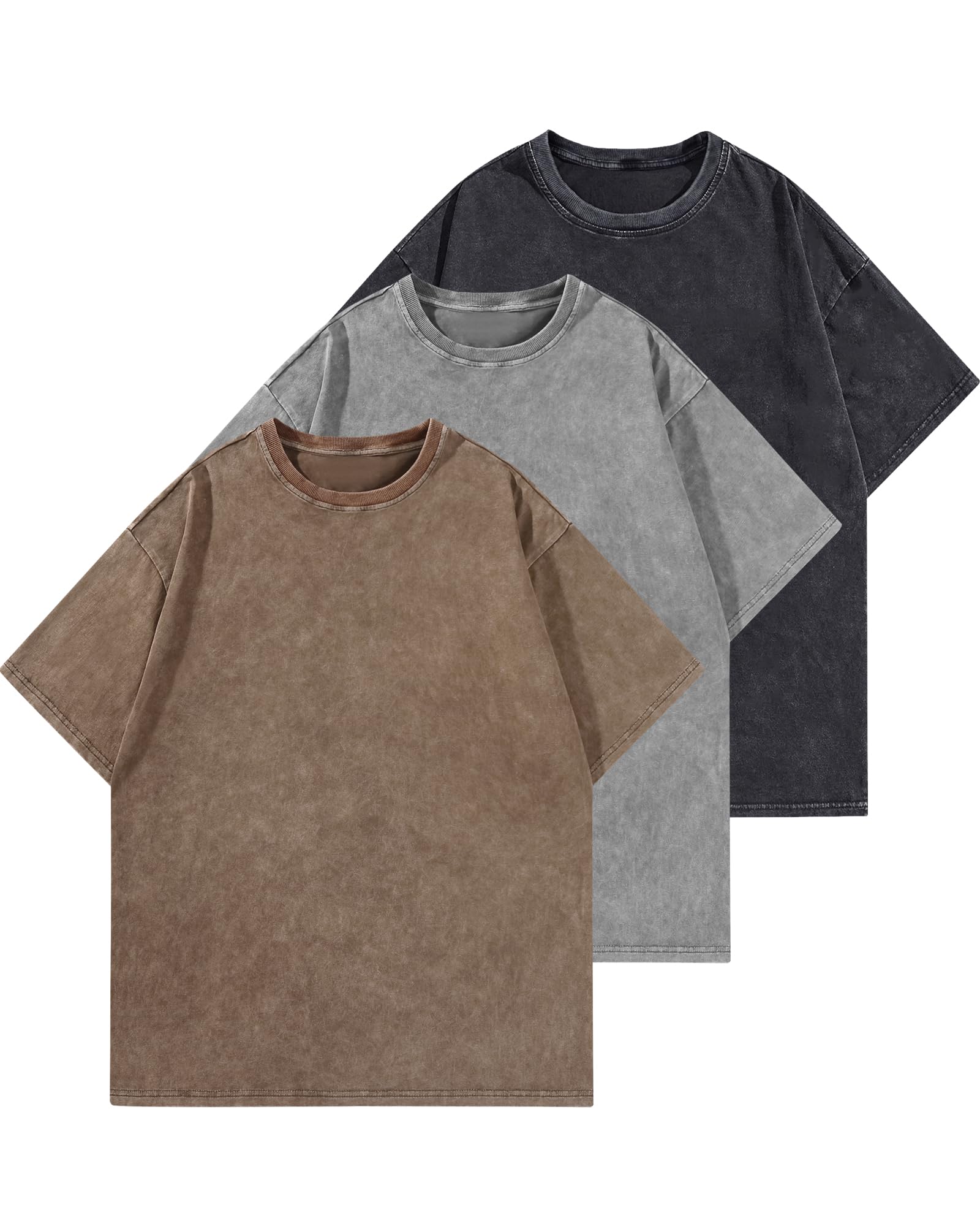 AugYew Mens Oversized T Shirts Vintage Cotton Acid Wash Heavyweight Loose Fit Tees Shirts Unisex Basic Tops for Men Women