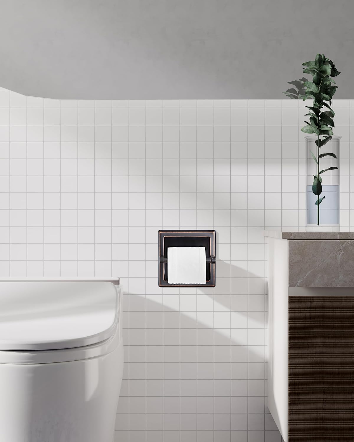 Recessed Oil Rubbed Bronze Toilet Paper Holder, Wall Mounted Heavy Duty Pivoting Toilet Paper Roll Holder with Rear Mounting Bracket in Wall, Easy lnstallation, Stainless Steel ORB