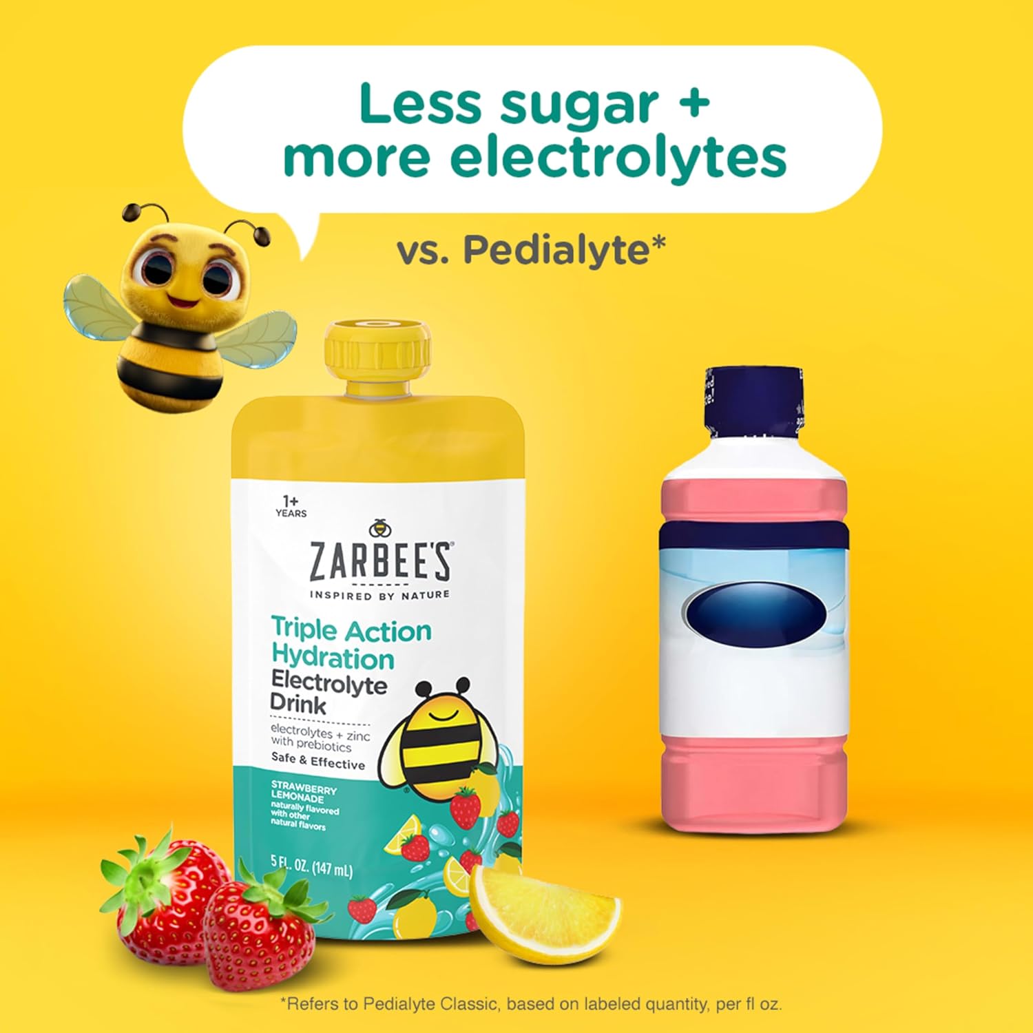 Zarbee’s Triple Action Hydration Electrolyte Drink for Kids, Low Sugar with Prebiotics & Zinc, Mild to Moderate Dehydration, Strawberry Lemonade & Lemon Lime, 12 x 5 fl oz Pouches