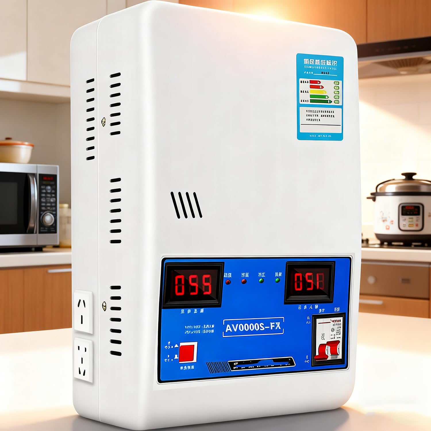 Estabilizador de Voltaje 220V Automático Ultra Bajo - Regulador Monofásico con Bobina de Cobre Puro - Protección Sobretensión/Subtensión y Pantalla Digital para Hogar/Oficina 6800W