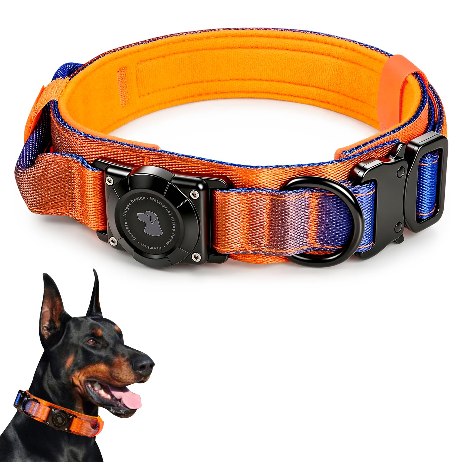 2026 Upgrade Waterproof Tactical AirTag Dog Collar, Built in AirTag Holder