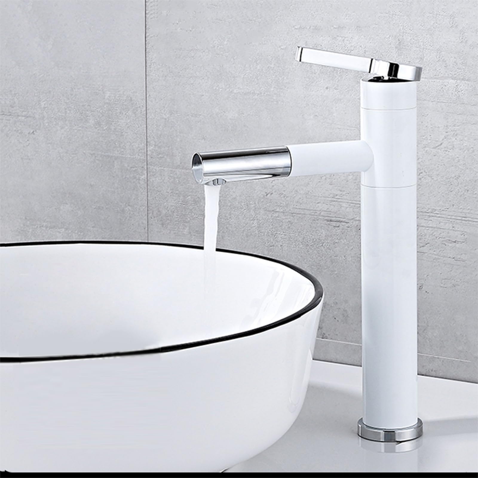 Wasserhahn Bad Mischbatterie Waschbecken Badezimmer Armatur Wasserhahn Waschtisch ausziehbar 1 Loch 360° Drehbar Wasserhahn Waschtisch Warm und Kaltwasser Messing Weiß + Chrom Hoch
