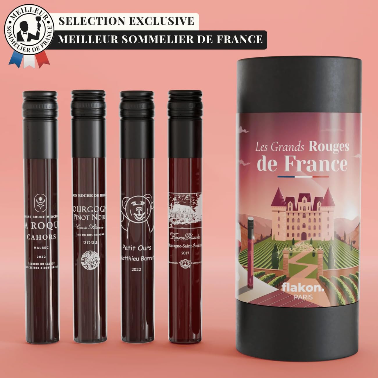 FLAKON – Coffret Les Grands Rouges De France – Sélection Exclusive Par Un Meilleur Sommelier De France – Dégustation Guidée En Vidéo – Idée Cadeau Homme – Coffret Vin Premium À Partager