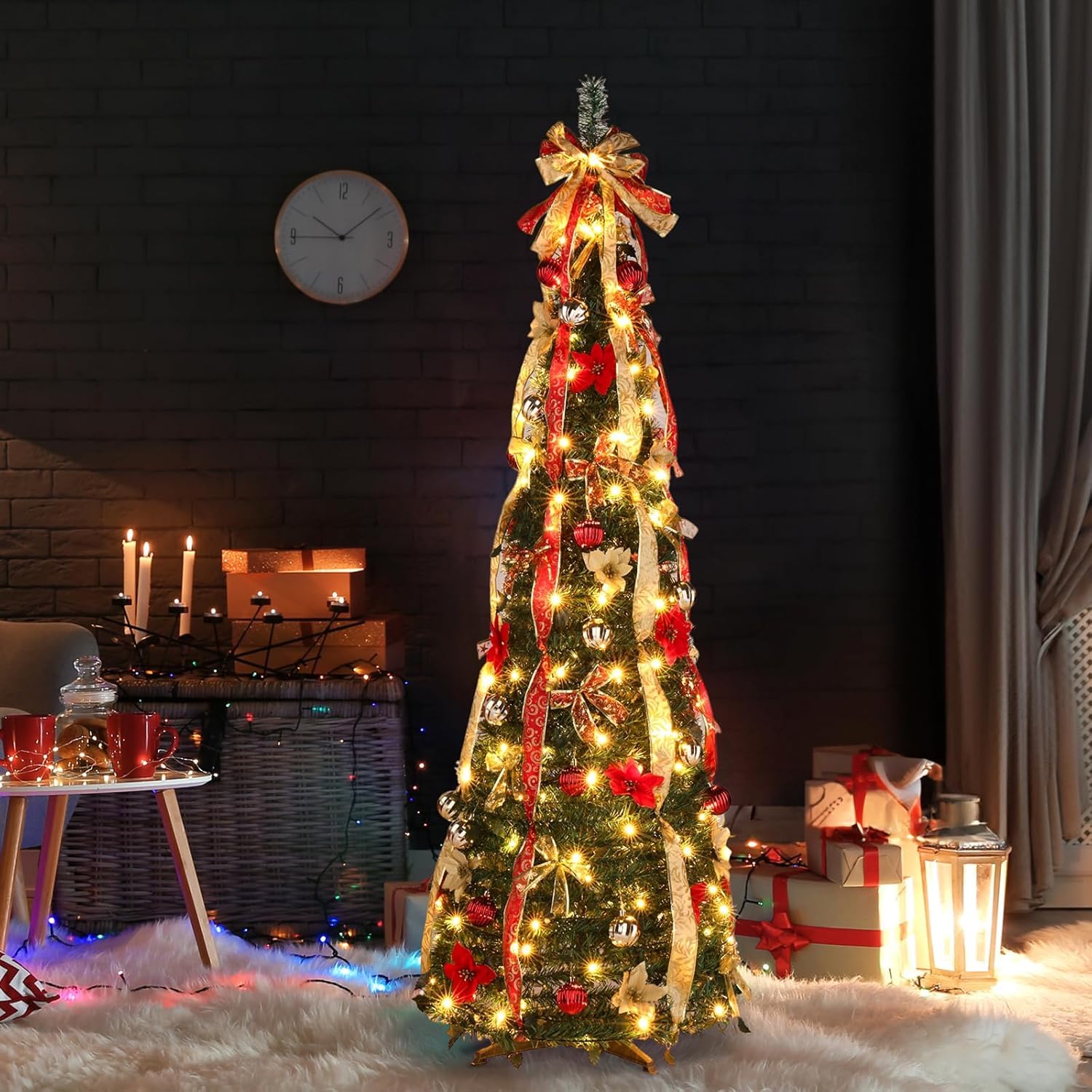 Árbol de Navidad Plegable 6 Minutos con Luces(7ft)