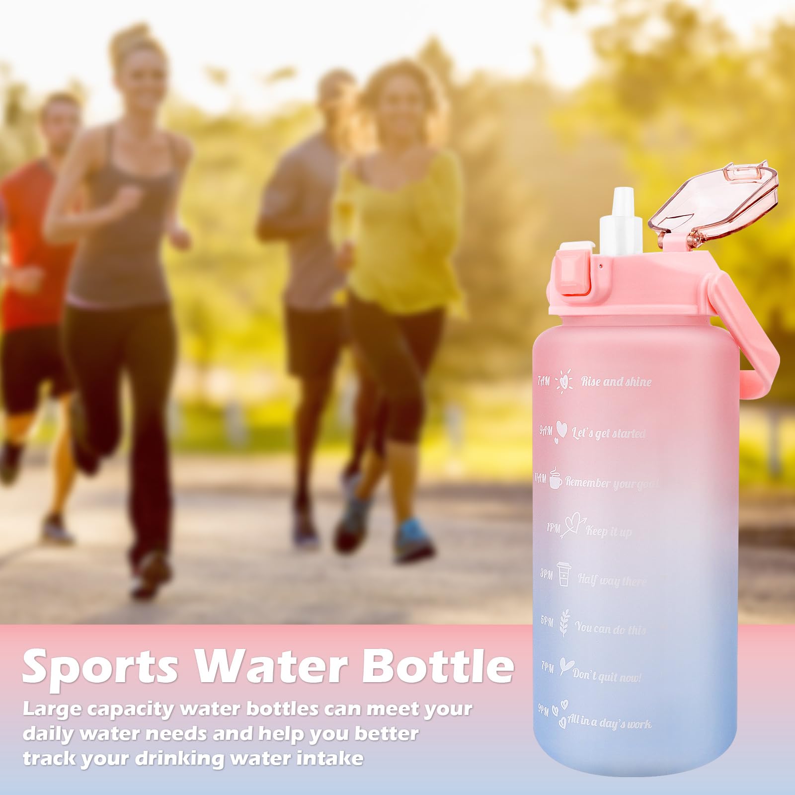 MXTIMWAN Borraccia Sportiva 2L con Cannuccia e Indicatore del Tempo Motivazionale, a Prova di Perdite Senza BPA, Borraccia Plastica, Borraccia Palestra per Yoga, Corsa, Bicicletta, Campeggio