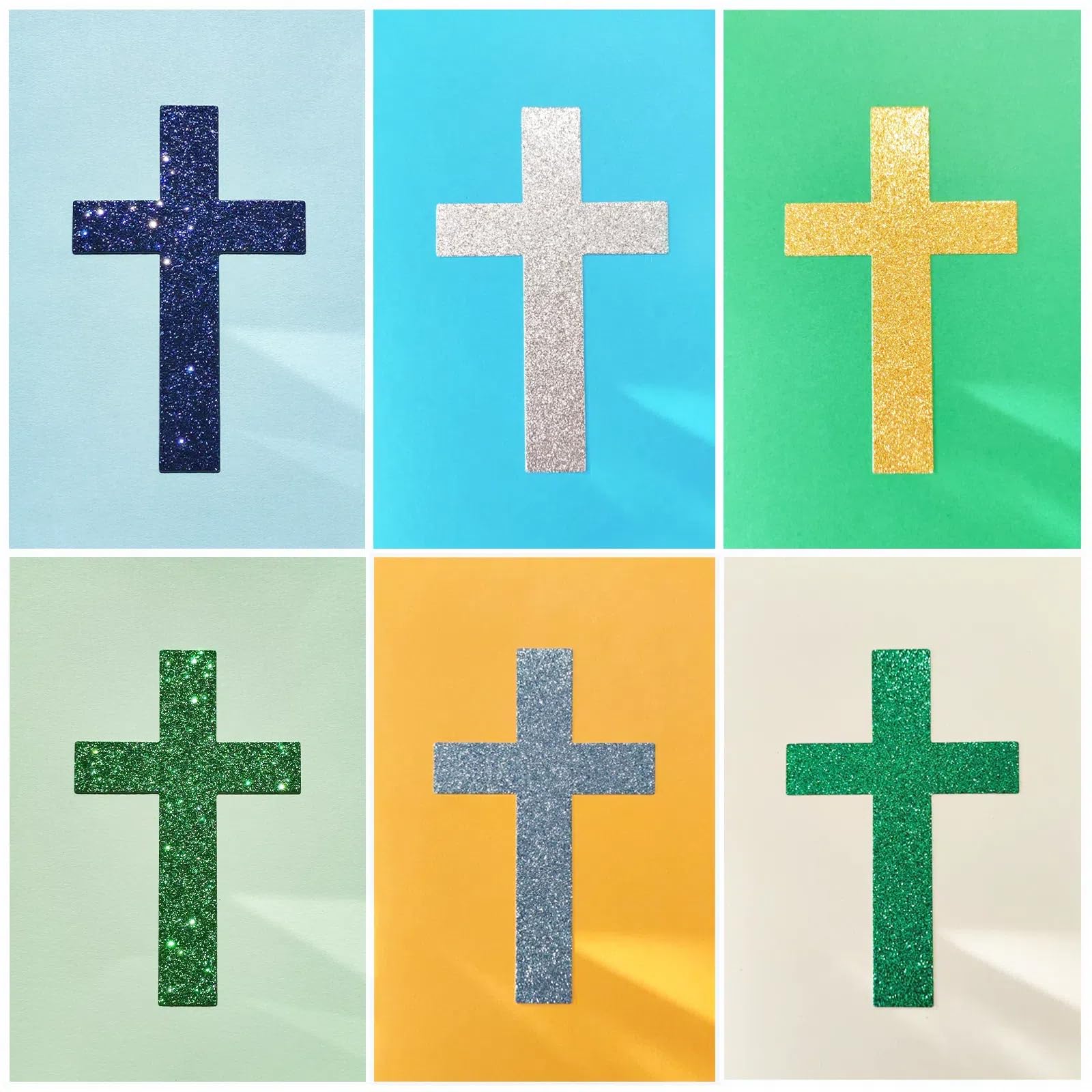 BZHTRMK 24 Non Flaking Glittering Religious Cross Cards (6 Designs) - for Baptism, Christening, Prayer, Greeting and Inspirational Gifts, Blank Inside