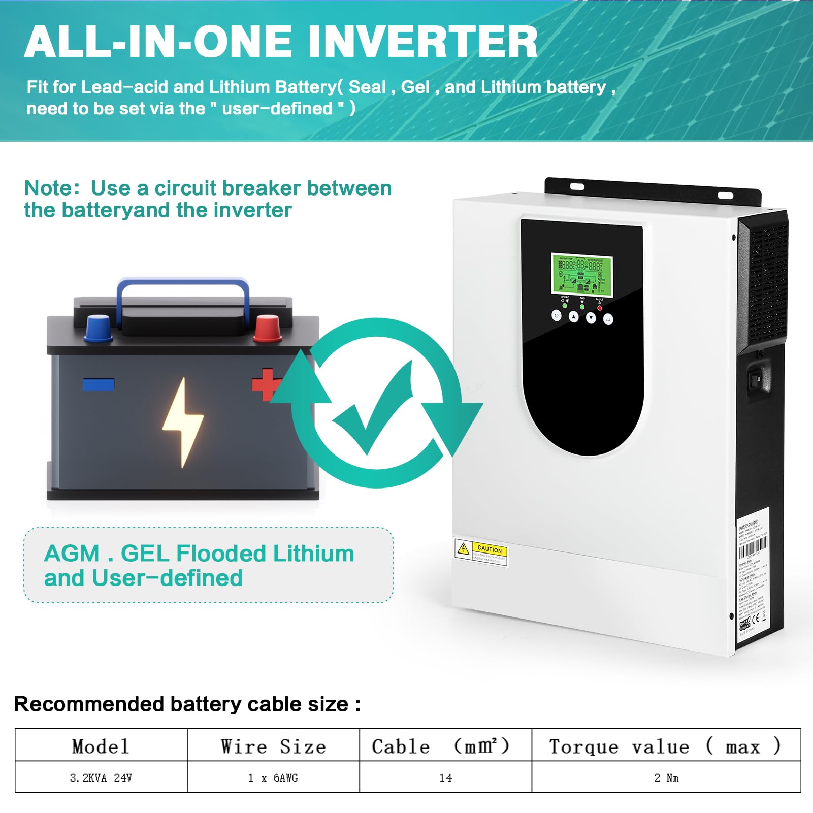 Jadeshay Inversor híbrido, inversor Solar de 3000W, inversor de Onda sinusoidal Pura AC 230V con batería de 24V, Controlador Solar MPPT de 80 A para Sistema Fuera de la Red de Almacenamiento de energ