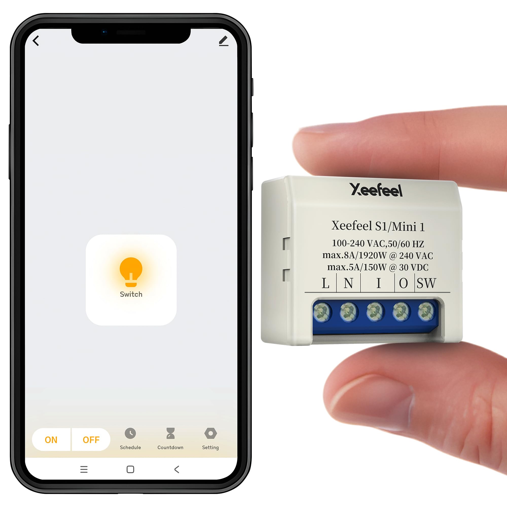 Xeefeel Mini 1 Smart Relais Schalter Wlan & Bluetooth - 8A,Hausautomation Kompatibel Lichtschalter,Lichtsteuerung und Garagentoröffner, Alexa & Google Home,iOS Android App,Kein Hub erforderlich