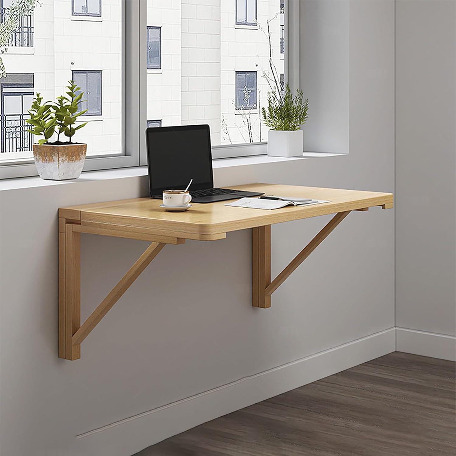 Laundry Table Floating Countertop Wooden Space Saving Hanging Table Folding Kitchen Table Wood Wall Mounted Table Space-Saving Easy to Assemble for Kitchen Laundry Office Restaurant.