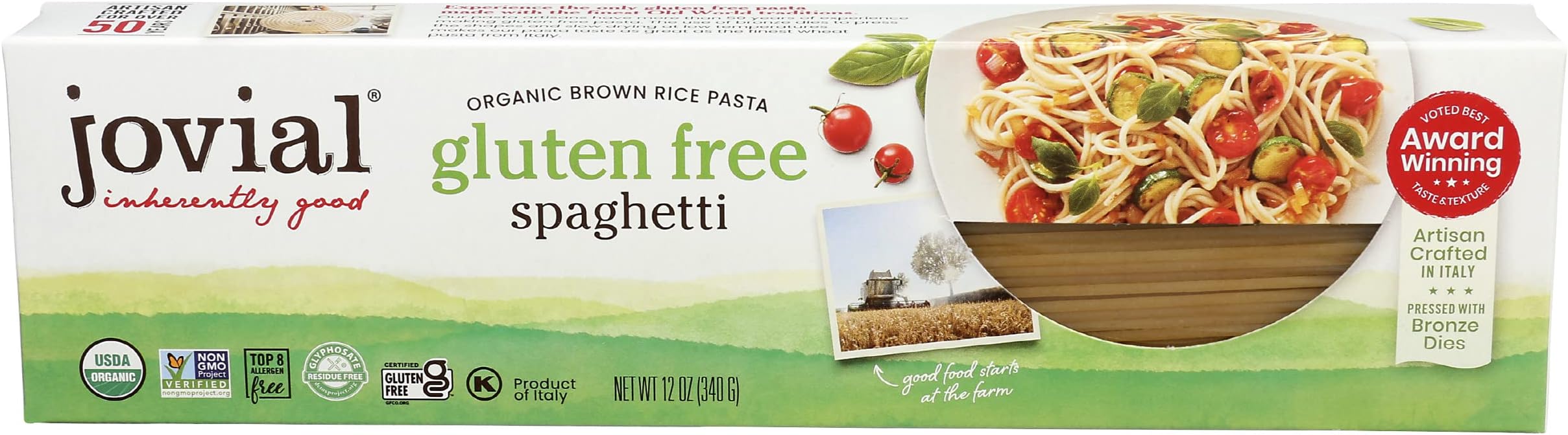 Gluten Free Brown Rice Pasta Organic - Award-Winning Taste & Texture, Non-GMO, Free of Top 8 Allergens, Vegan Brown Rice Noodles, Made in Italy - Gluten Free Elbow Pasta, 12 oz